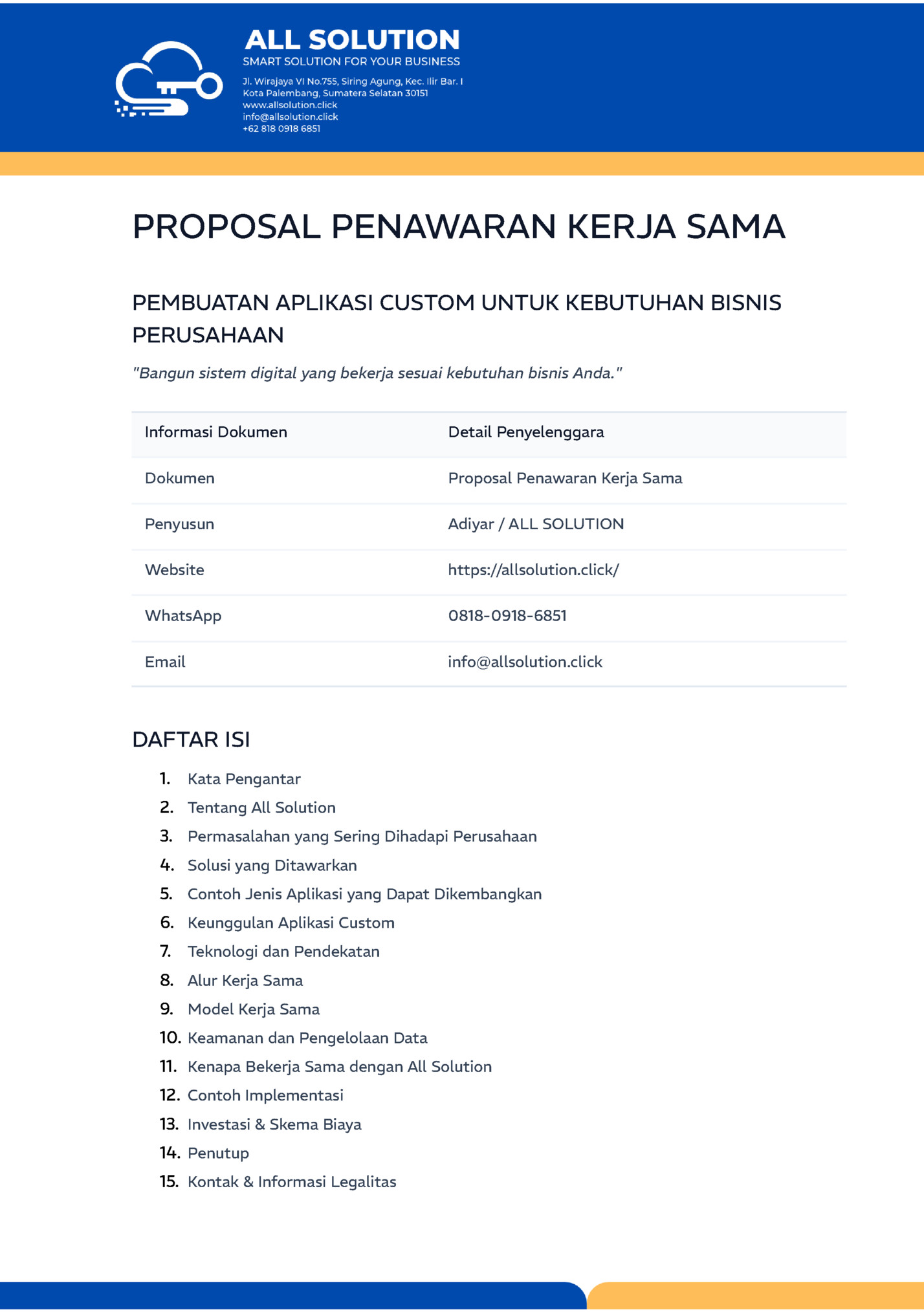 PROPOSAL PENAWARAN KERJA SAMA PROPOSAL PENAWARAN KERJA SAMA