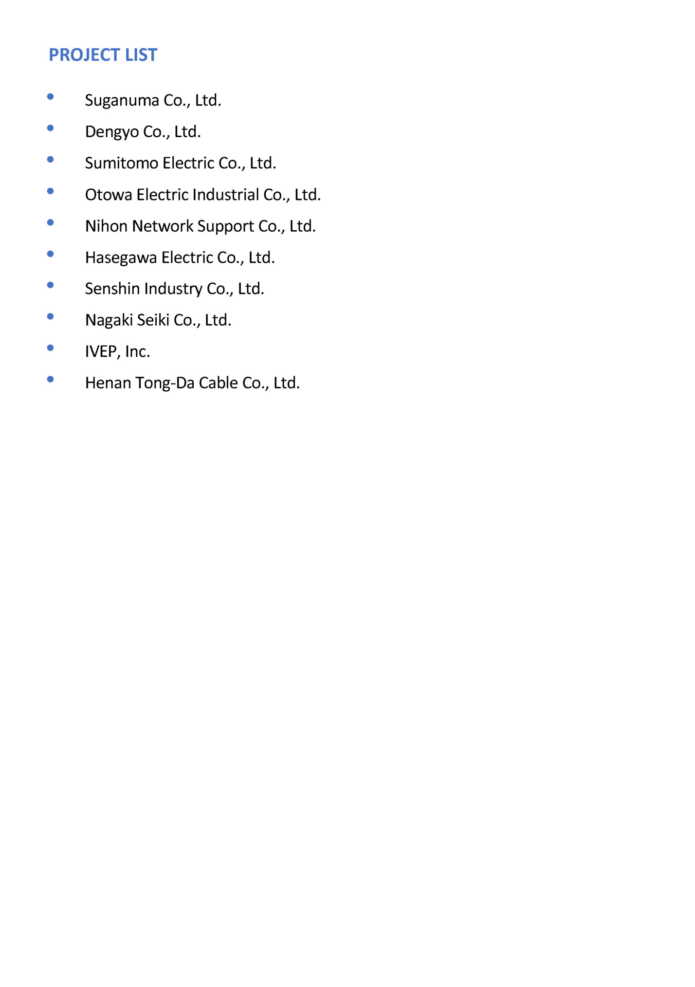 PROJECT LIST