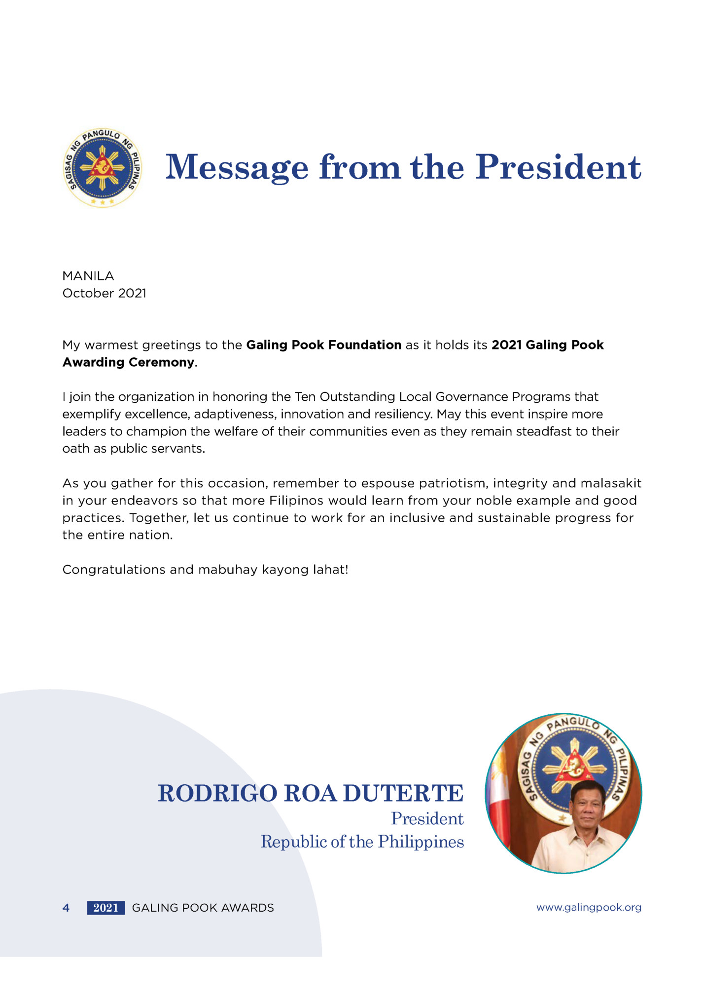 Message from the President