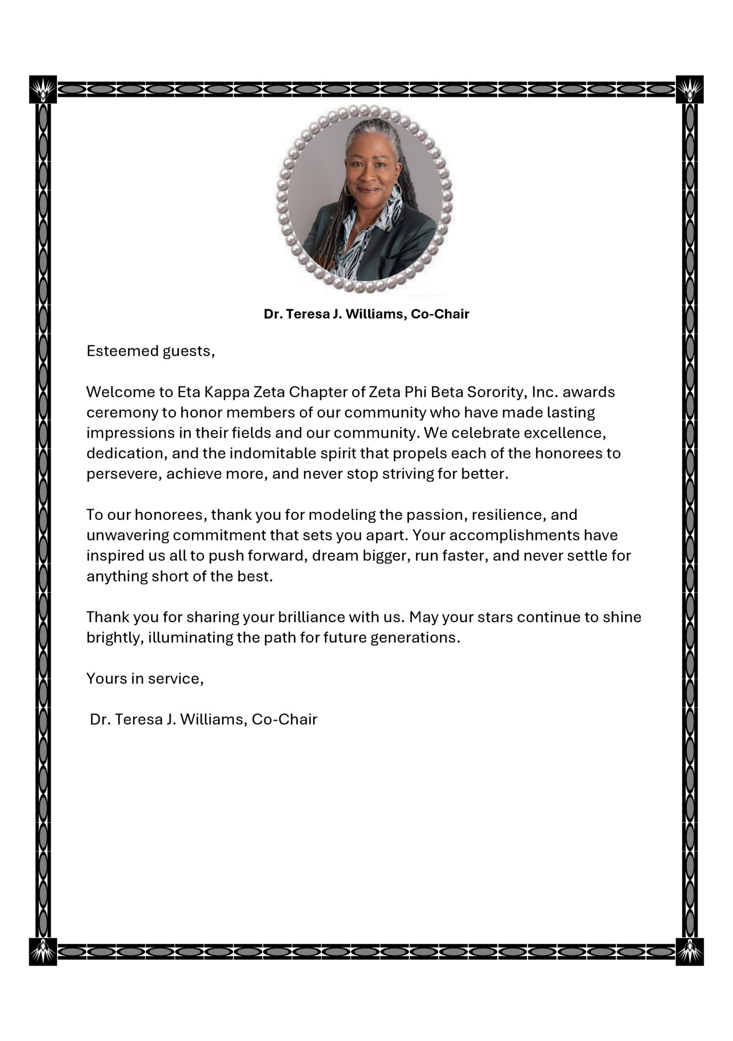 Dr. Teresa J. Williams, Co-Chair