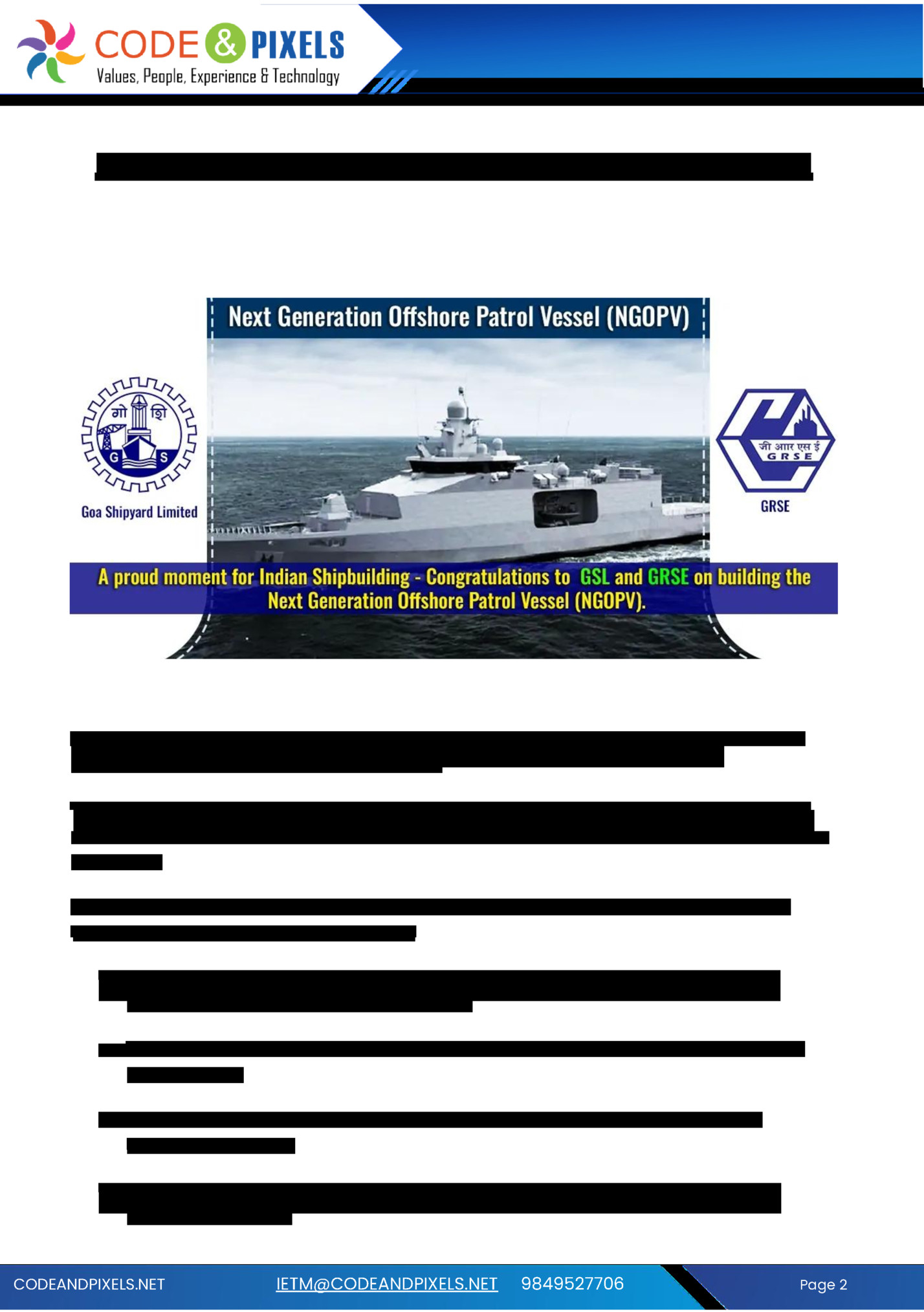 Next Generation Offshore Patrol Vessels (NGOPVs), India