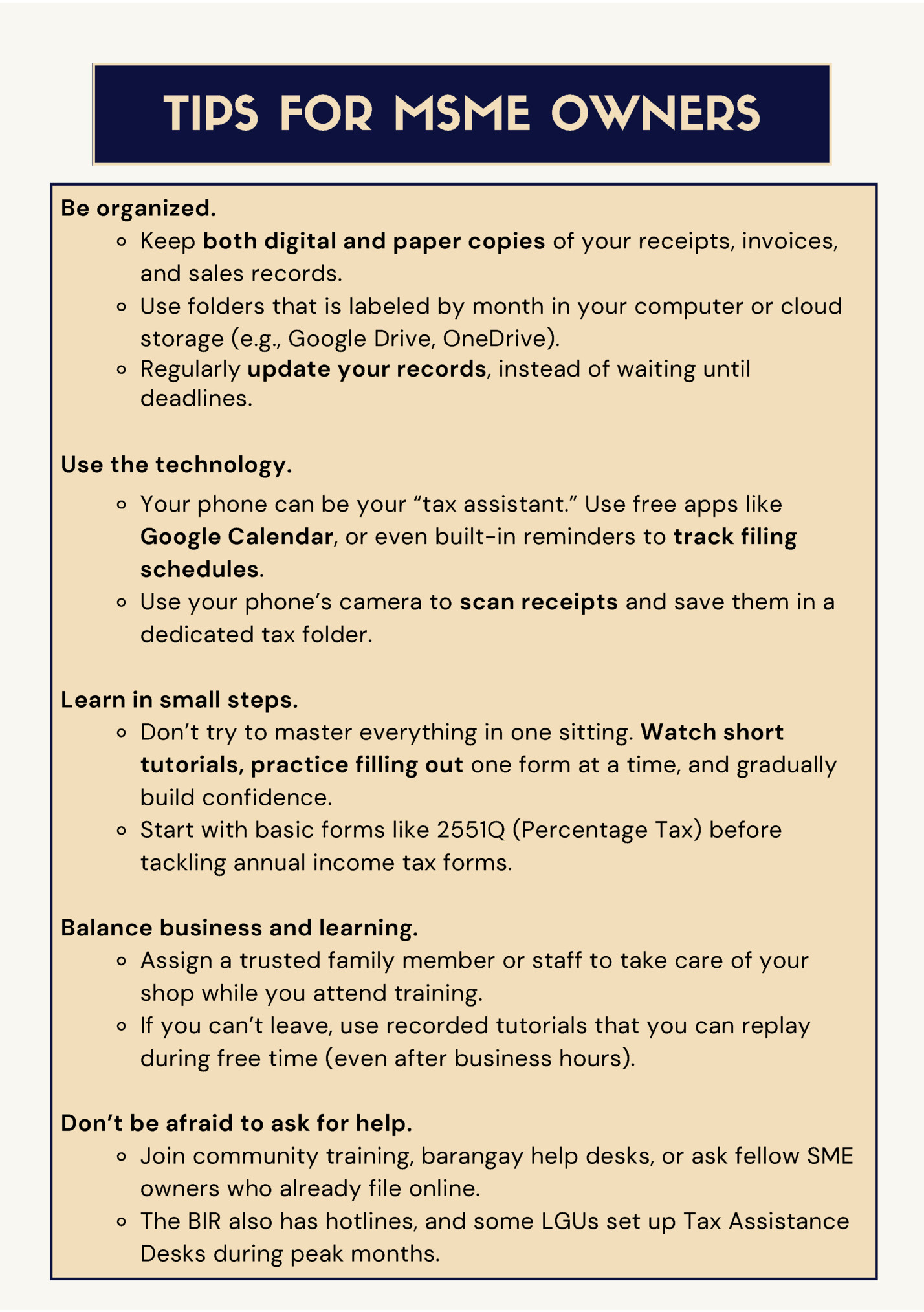 TIPS FOR MSME OWNERS