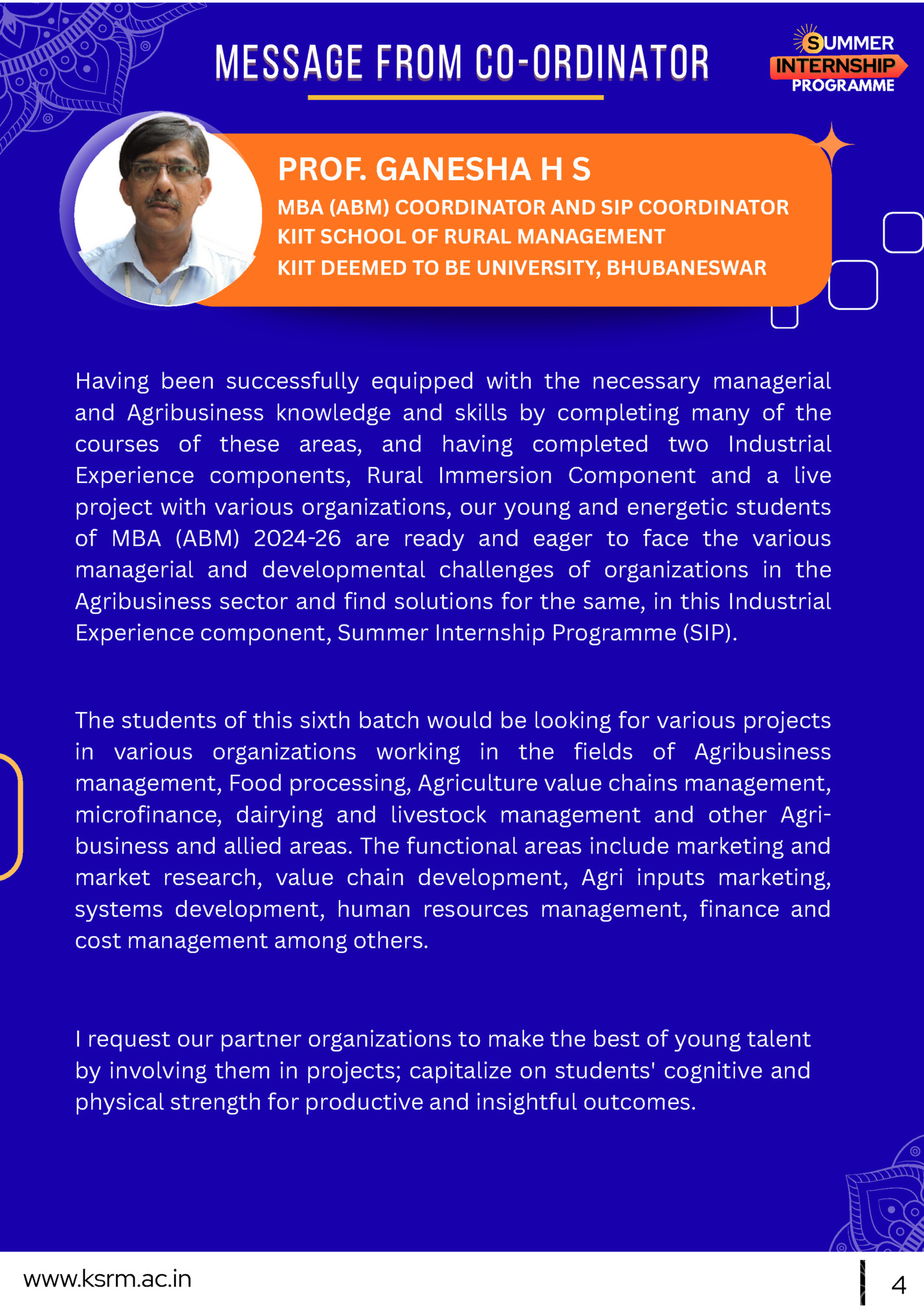 MESSAGE FROM CO-ordinator