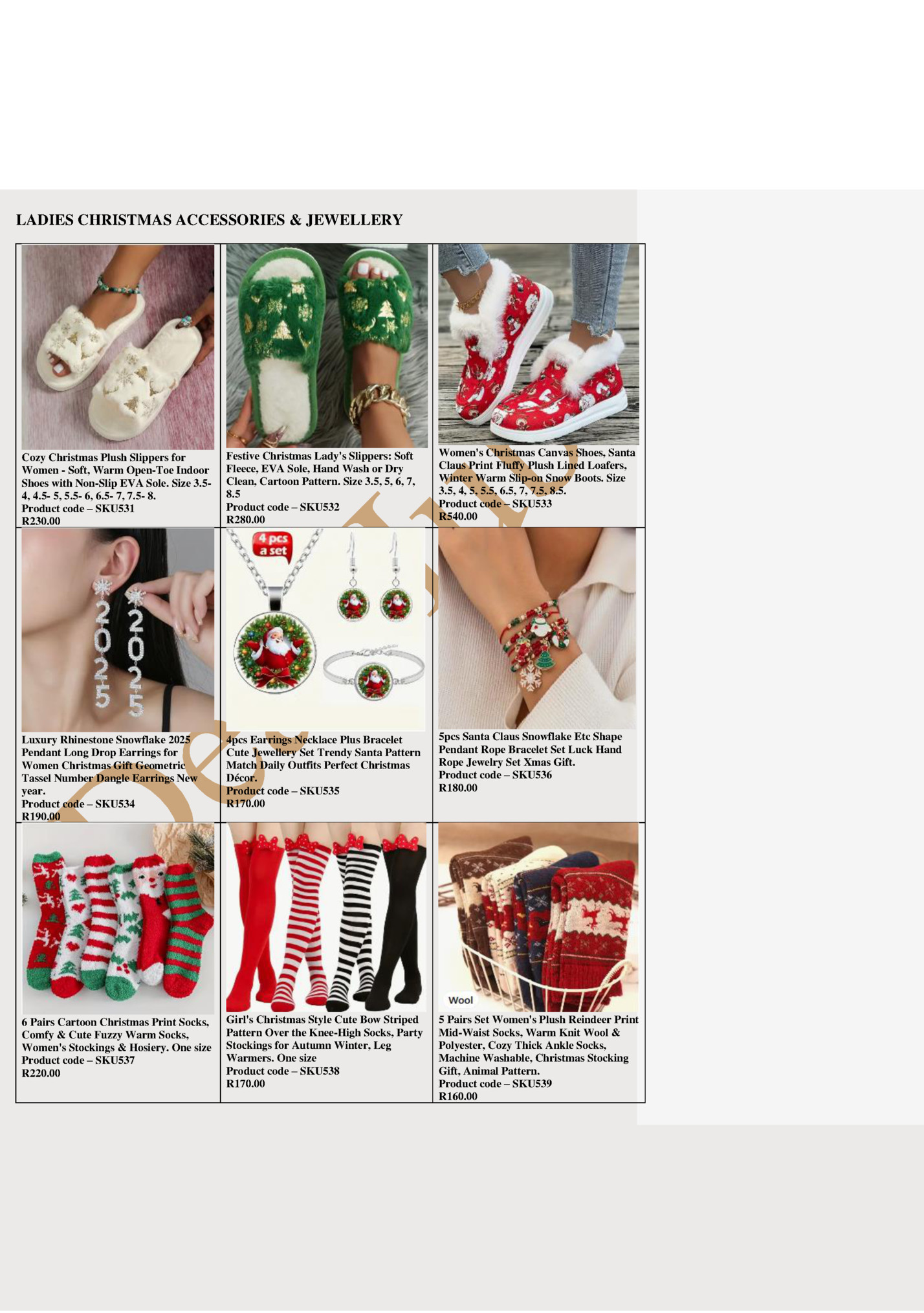 LADIES CHRISTMAS ACCESSORIES & JEWELLERY