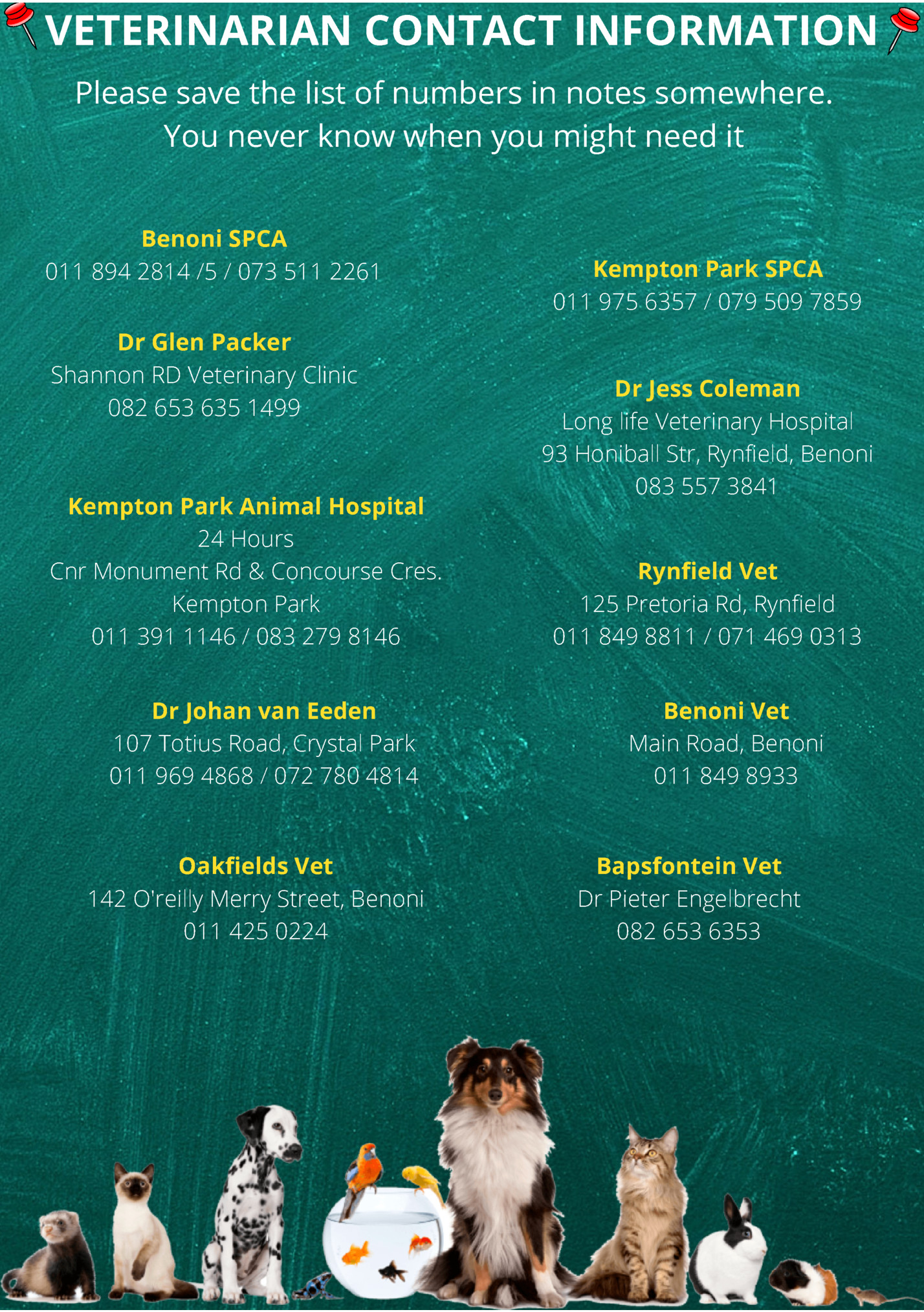 VETERINARIAN CONTACT INFORMATION