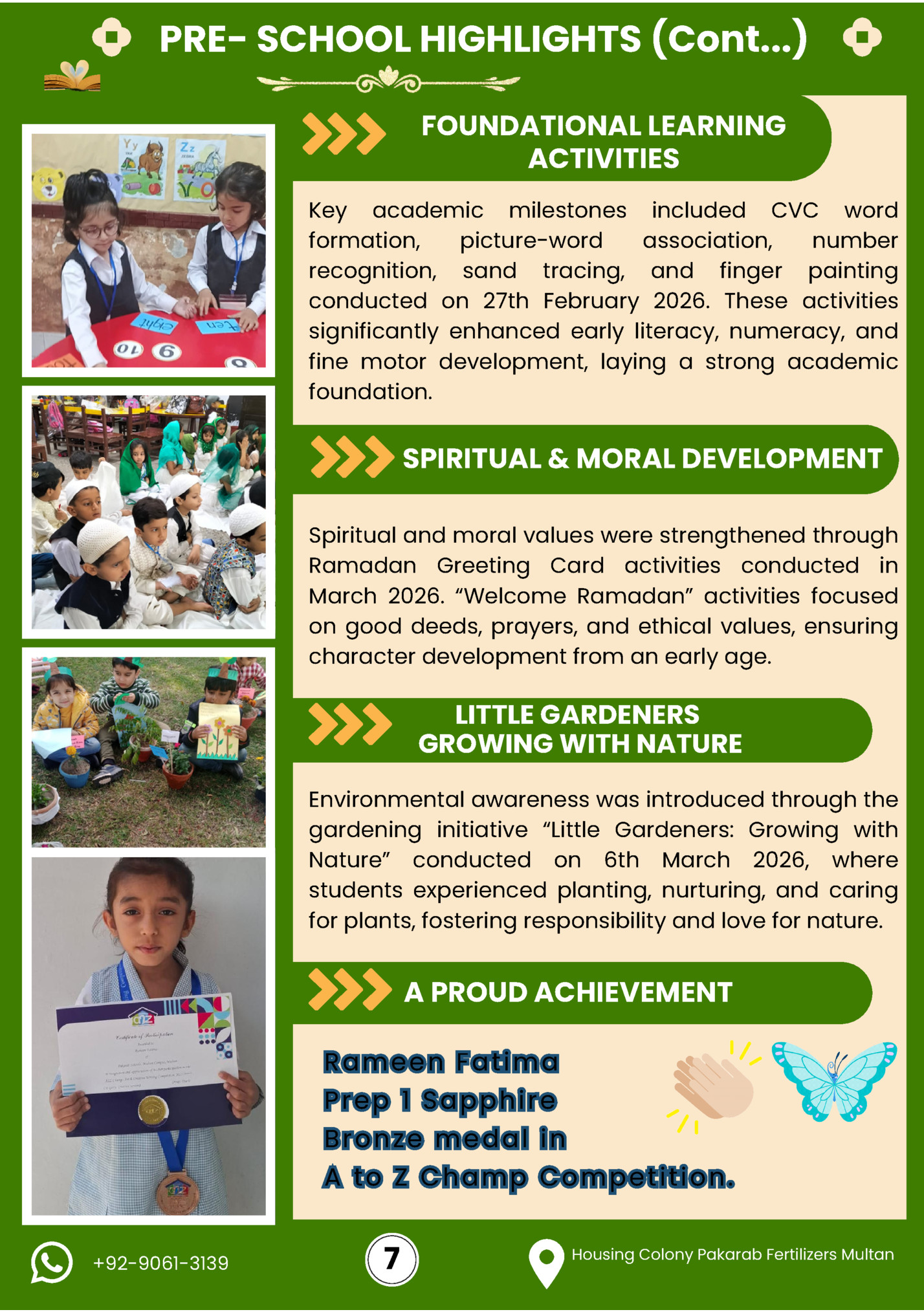 PRE- SCHOOL HIGHLIGHTS (Cont...)