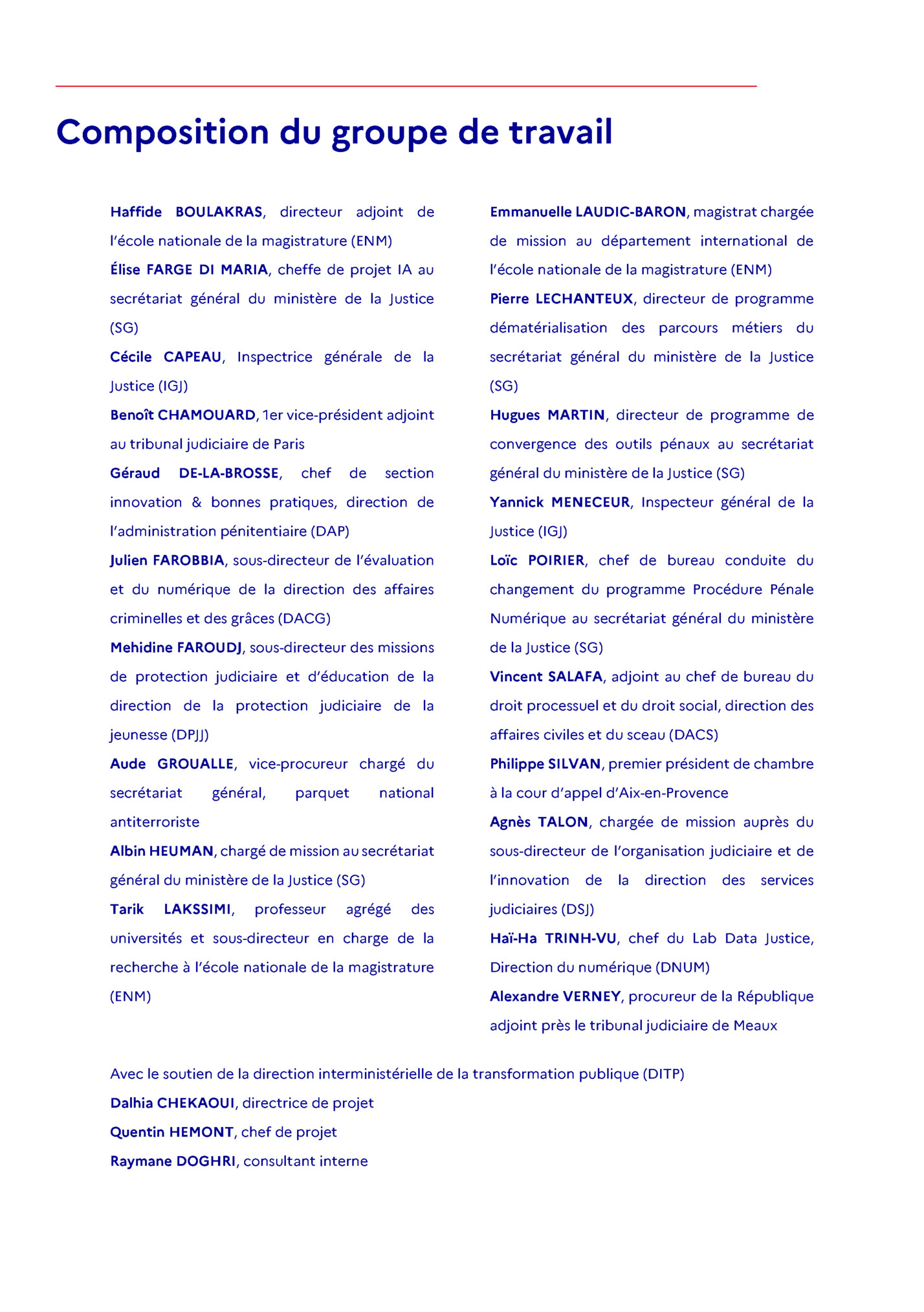 Composition du groupe de travail