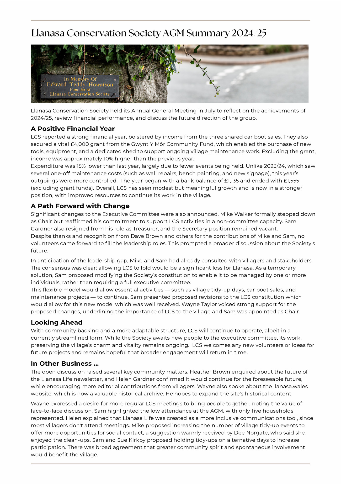 Llanasa Conservation Society AGM Summary 2024/25
