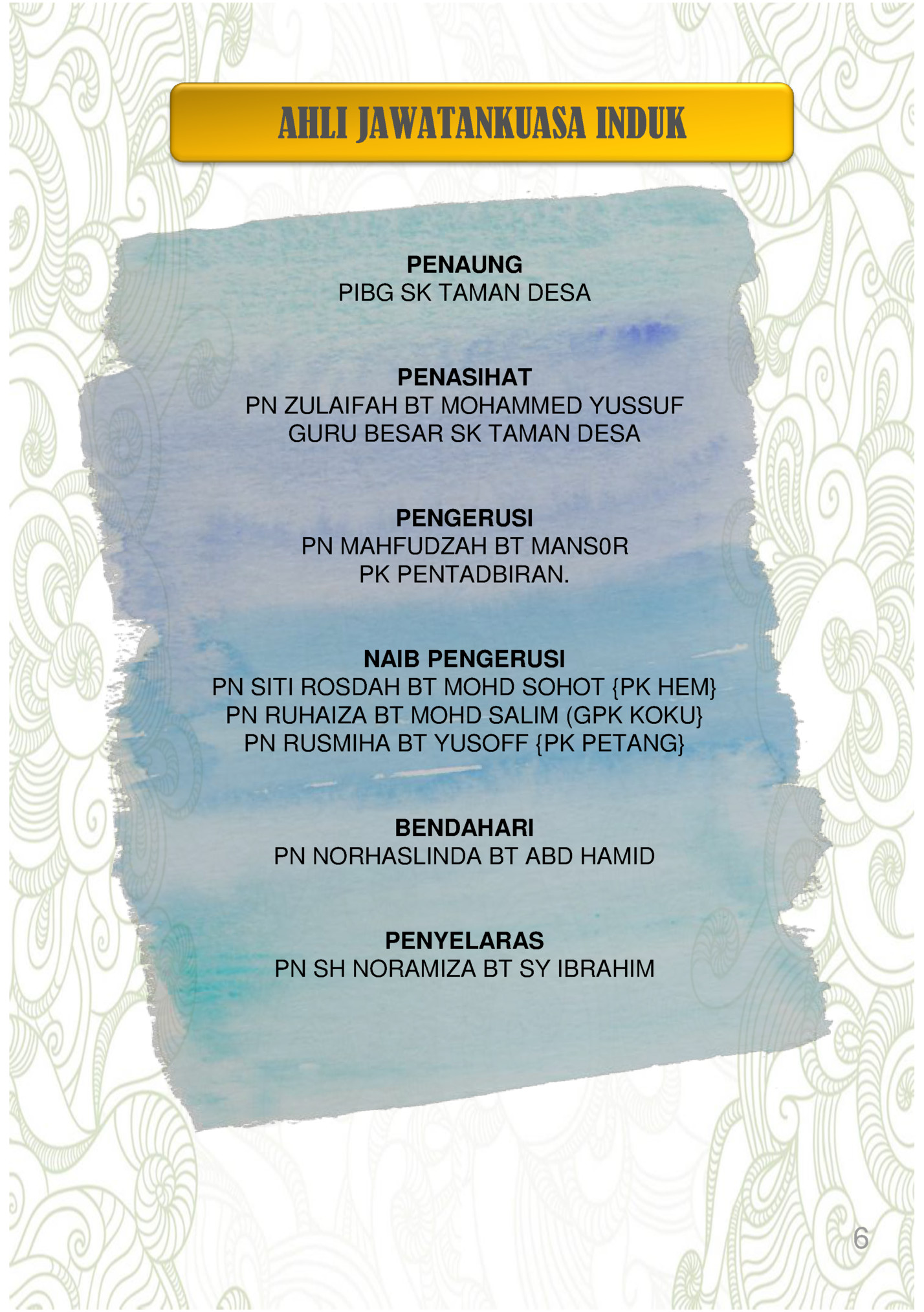 AHLI JAWATANKUASA INDUK AHLI JAWATANKUASA INDUK