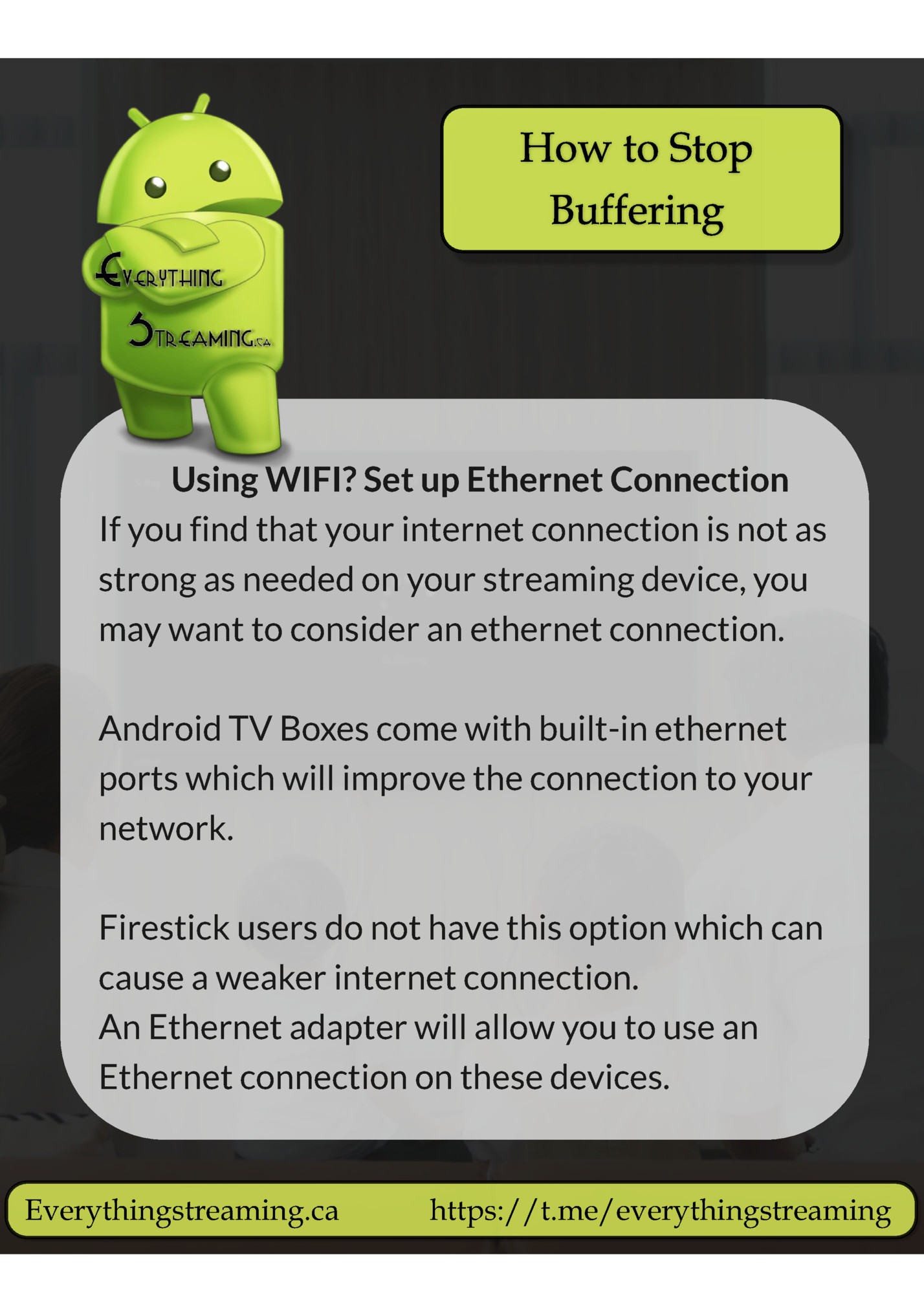 Using WIFI? Set up Ethernet Connection