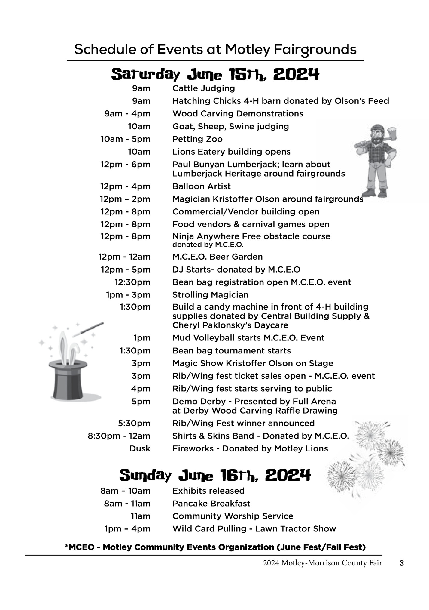 Schedule of Events at Motley Fairgrounds