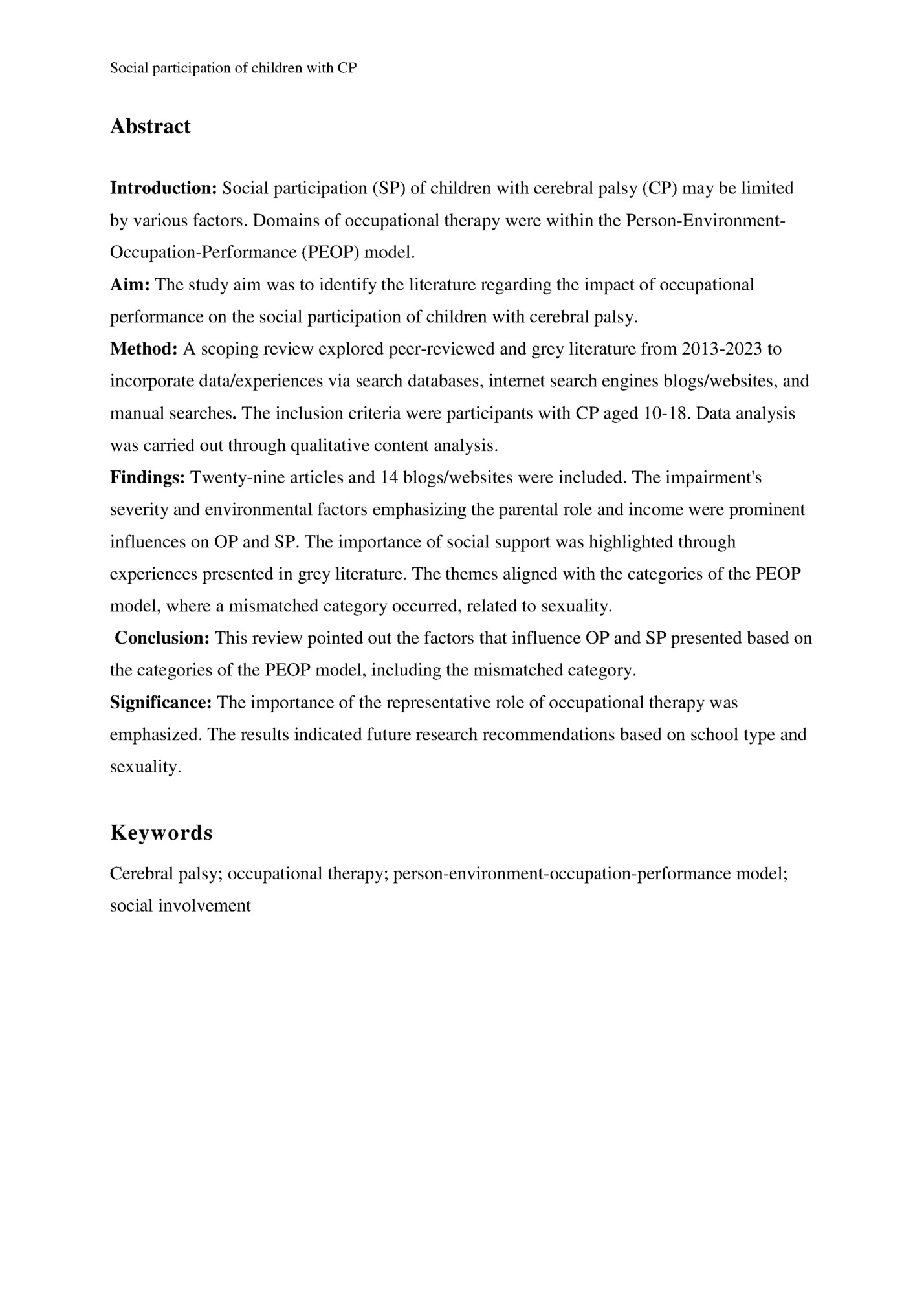 Social participation of children with CP