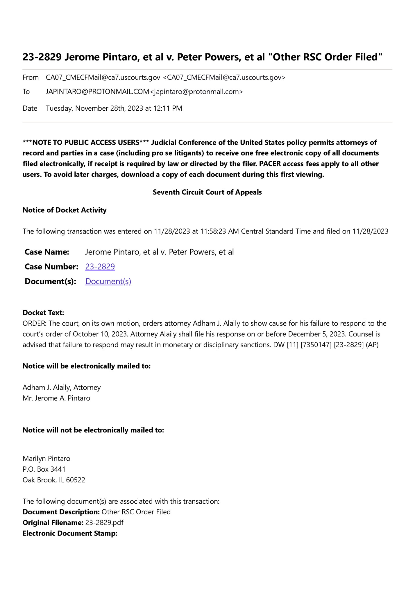 23-2829 Jerome Pintaro, et al v. Peter Powers, et al Other RSC Order Filed