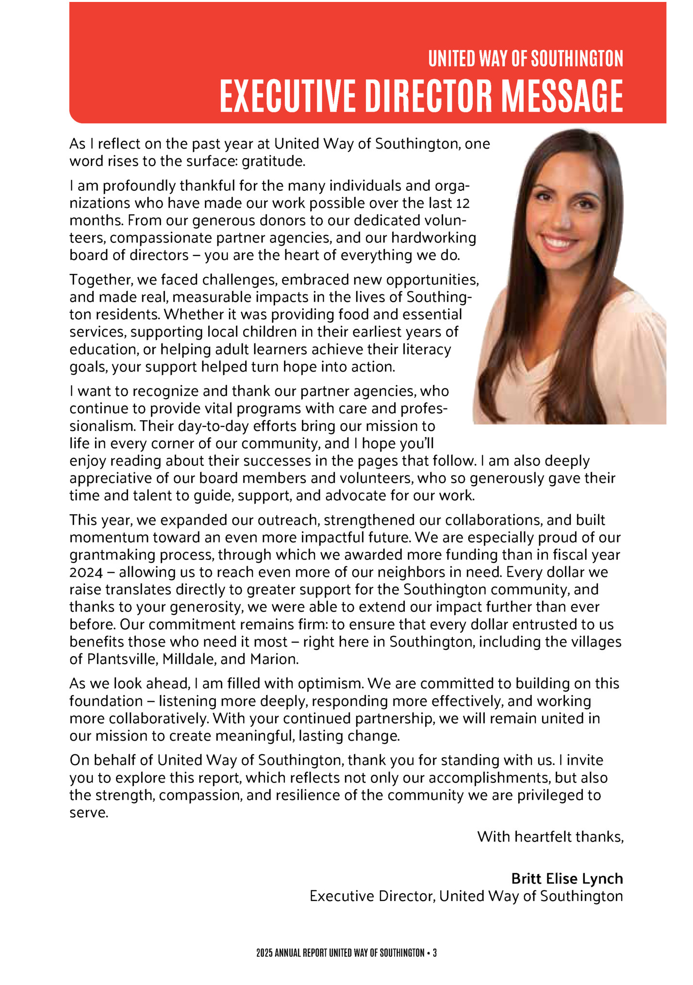 UNITED WAY OF SOUTHINGTON UNITED WAY OF SOUTHINGTON