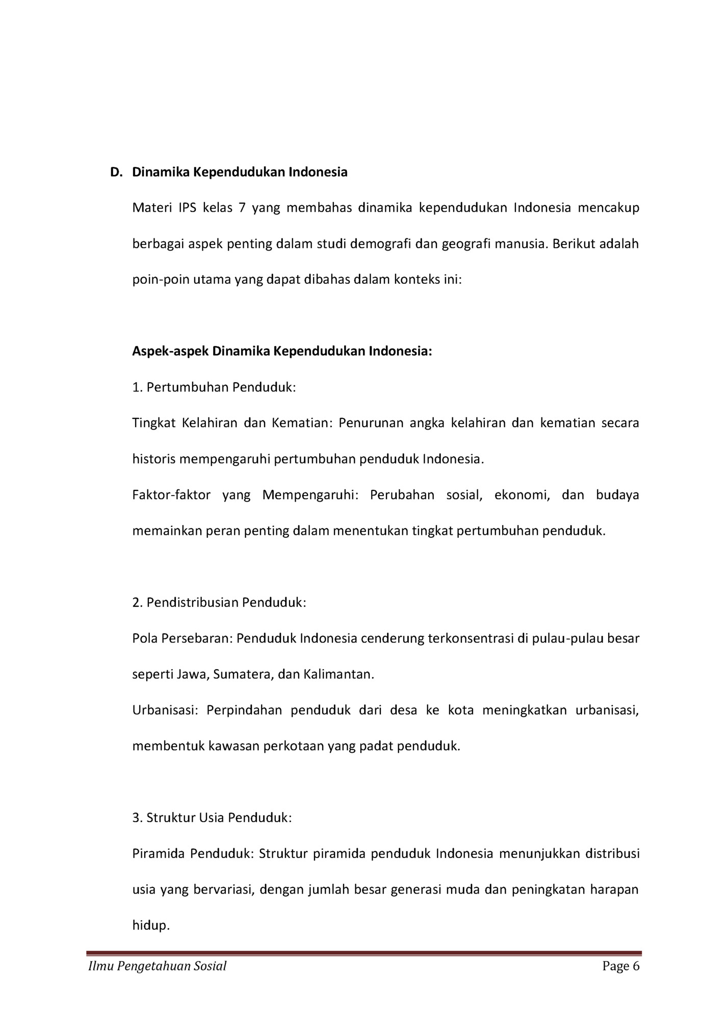 D. Dinamika Kependudukan Indonesia