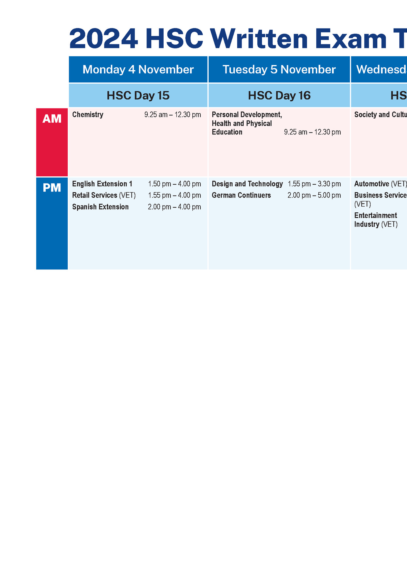 2024 HSC Written Exam Timetable • Week 4