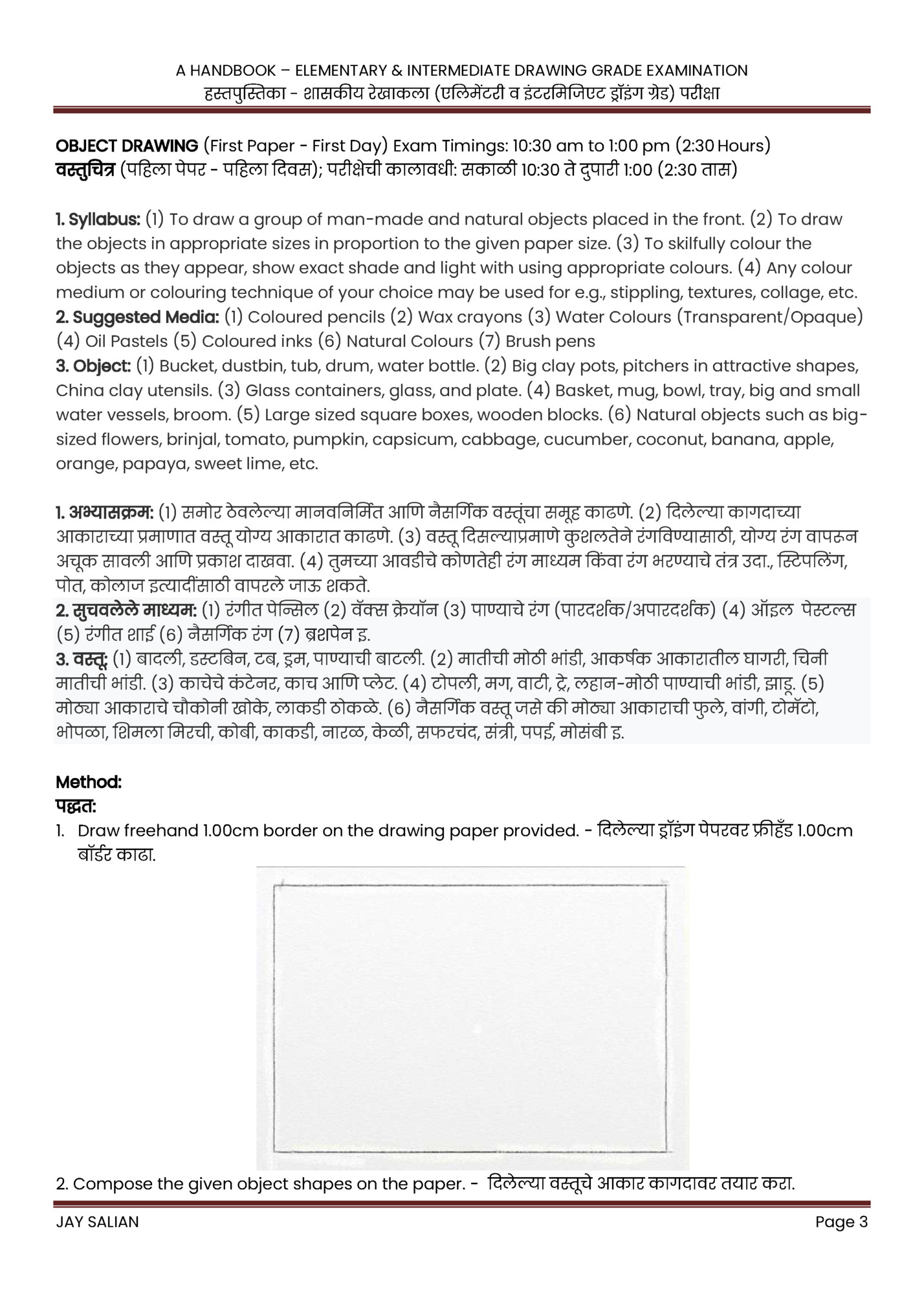 A HANDBOOK – ELEMENTARY & INTERMEDIATE DRAWING GRADE EXAMINATION