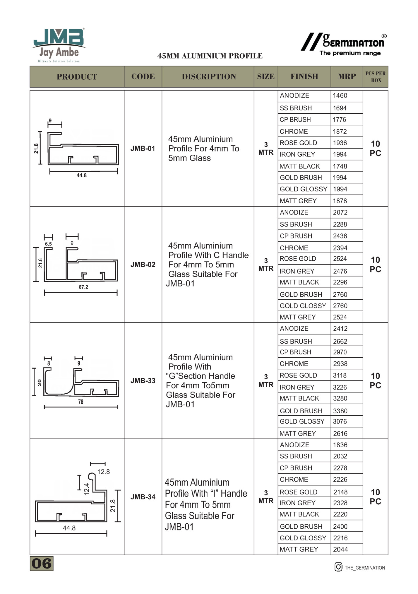 45MM ALUMINIUM PROFILE
