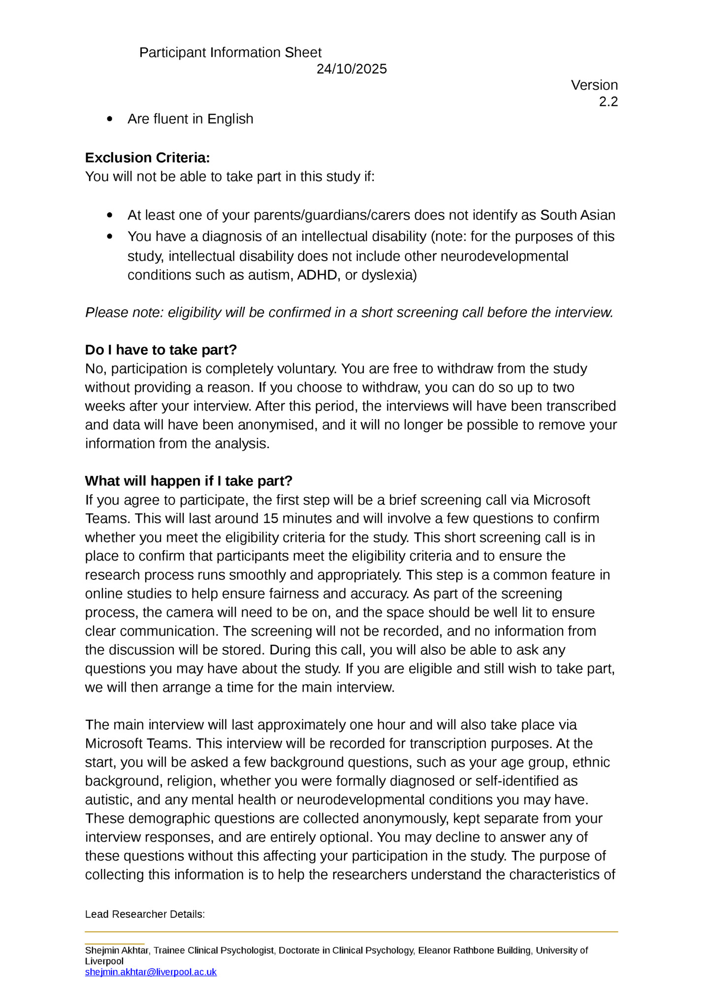 Participant Information Sheet Participant Information Sheet