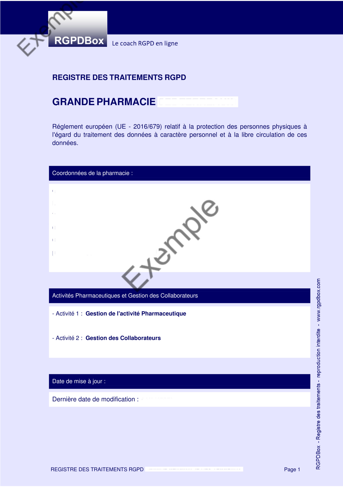 REGISTRE DES TRAITEMENTS RGPD