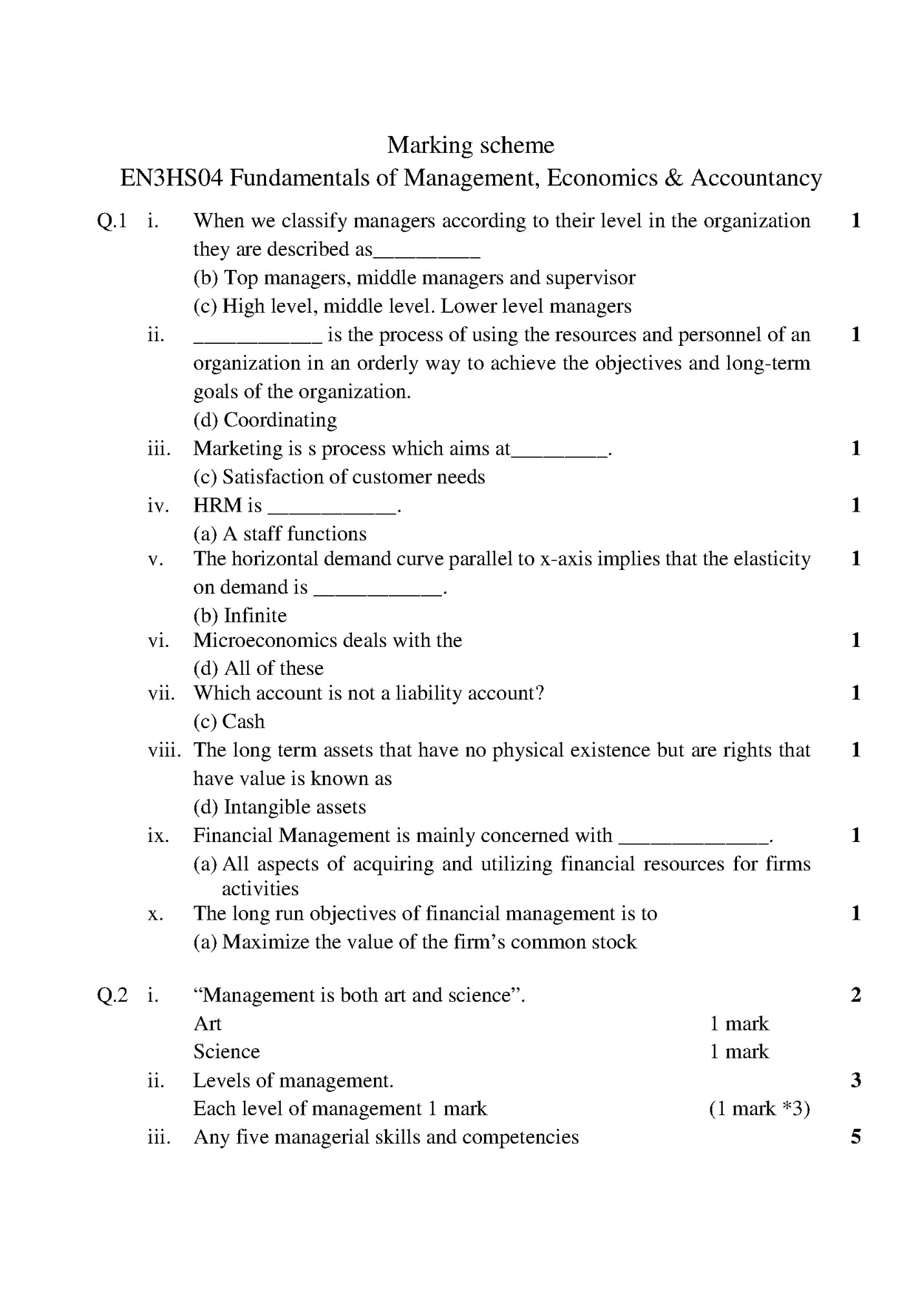 Marking scheme