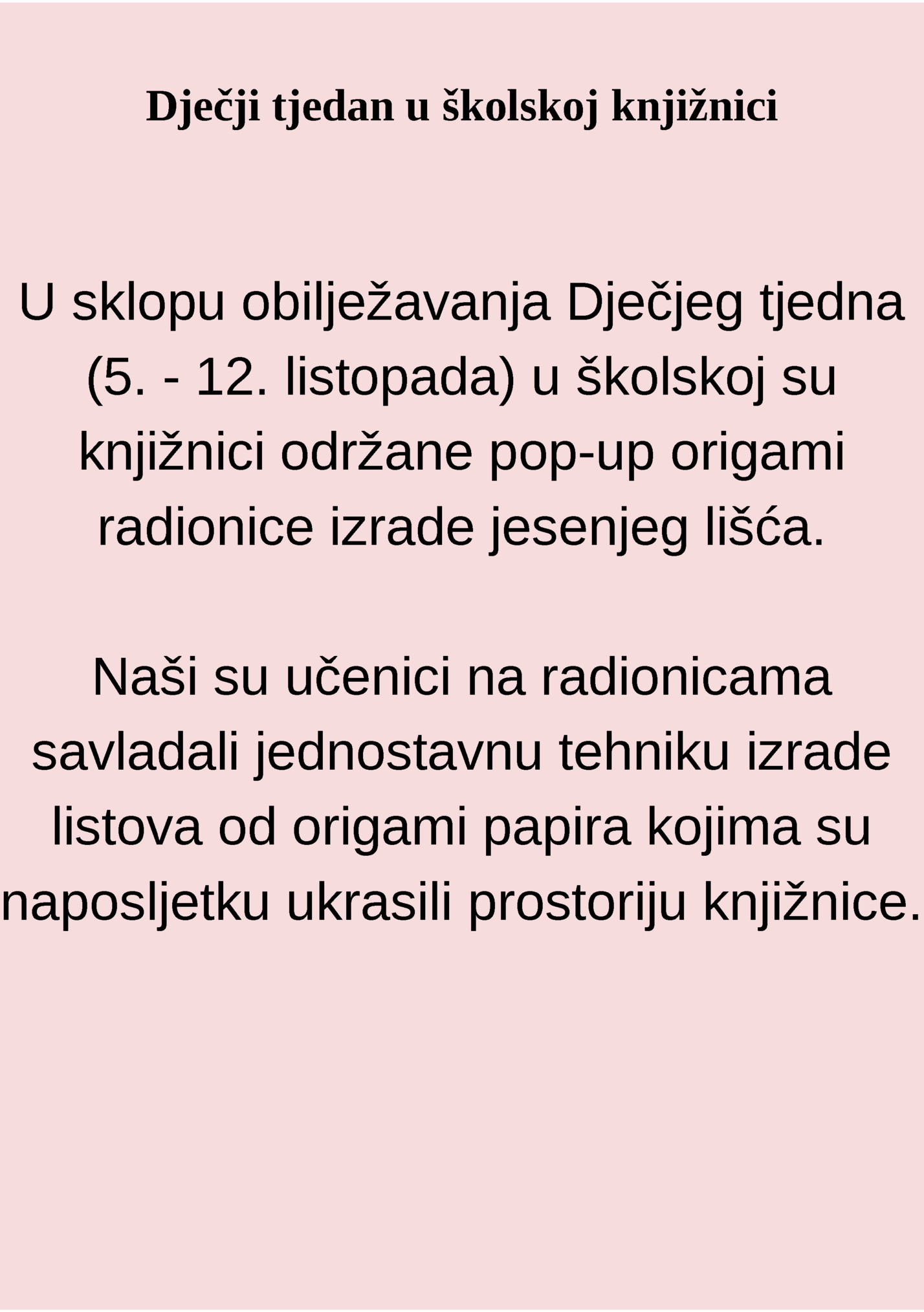 Dječji tjedan u školskoj knjižnici