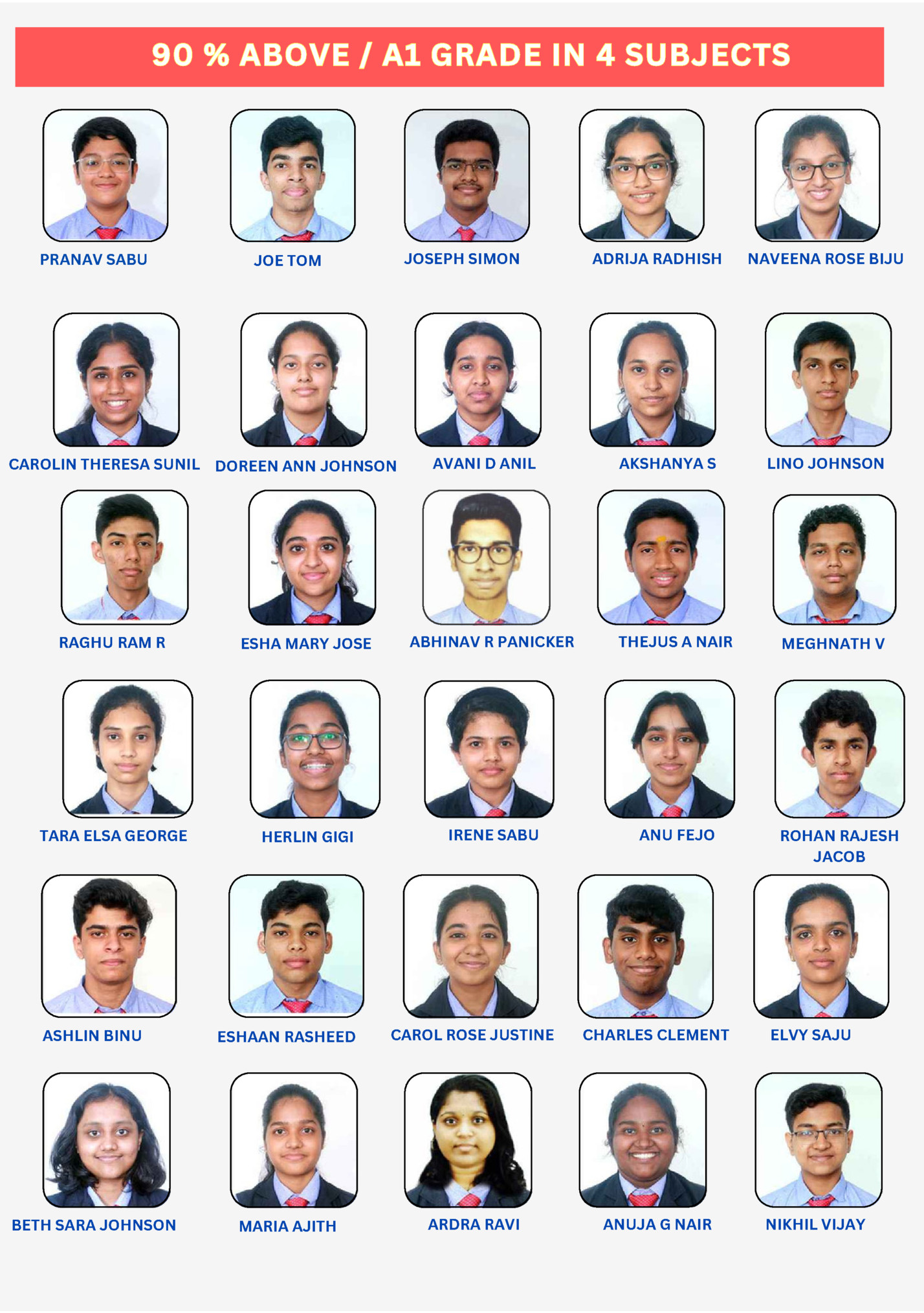 90 % ABOVE / A1 GRADE IN 4 SUBJECTS