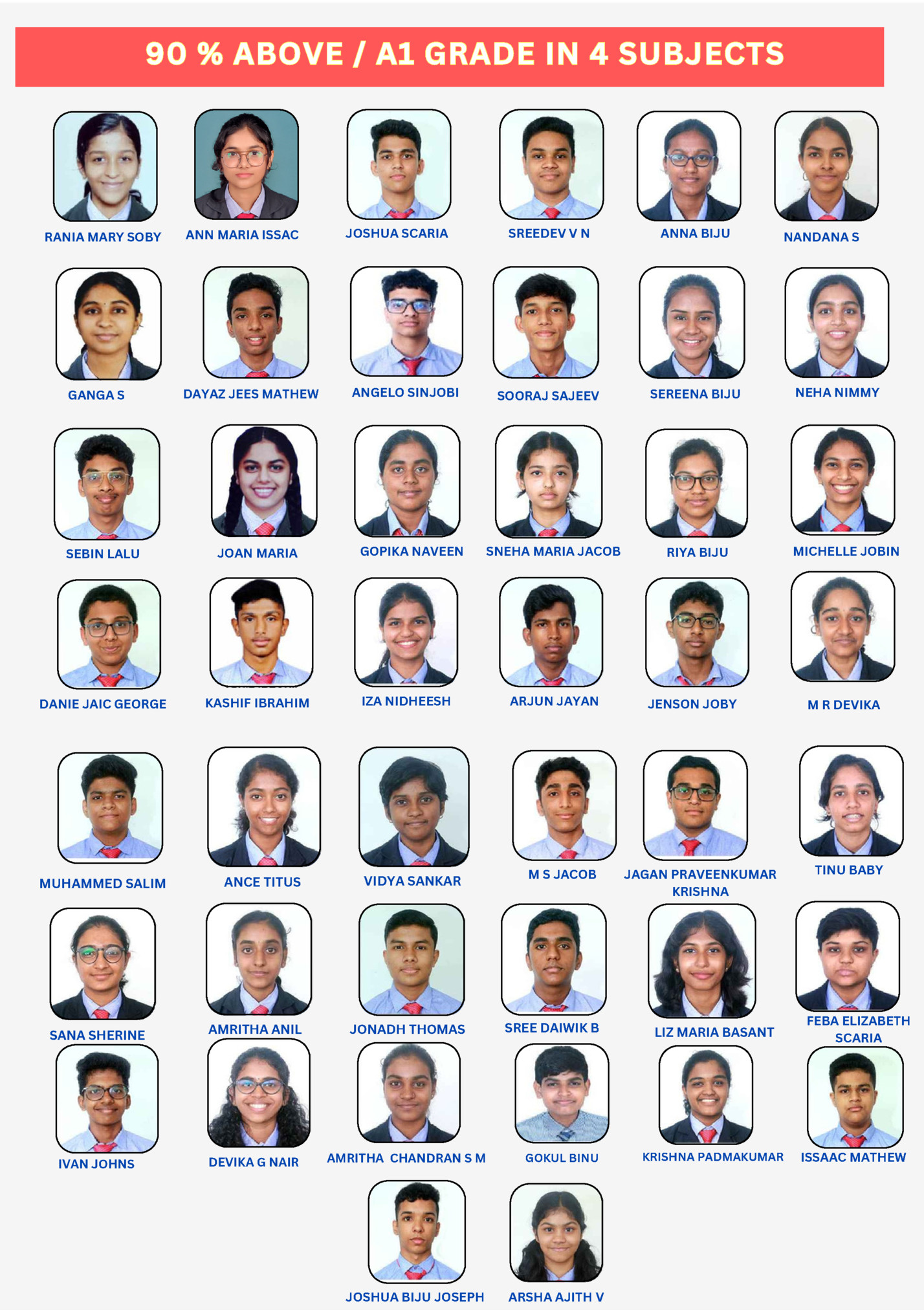 90 % ABOVE / A1 GRADE IN 4 SUBJECTS