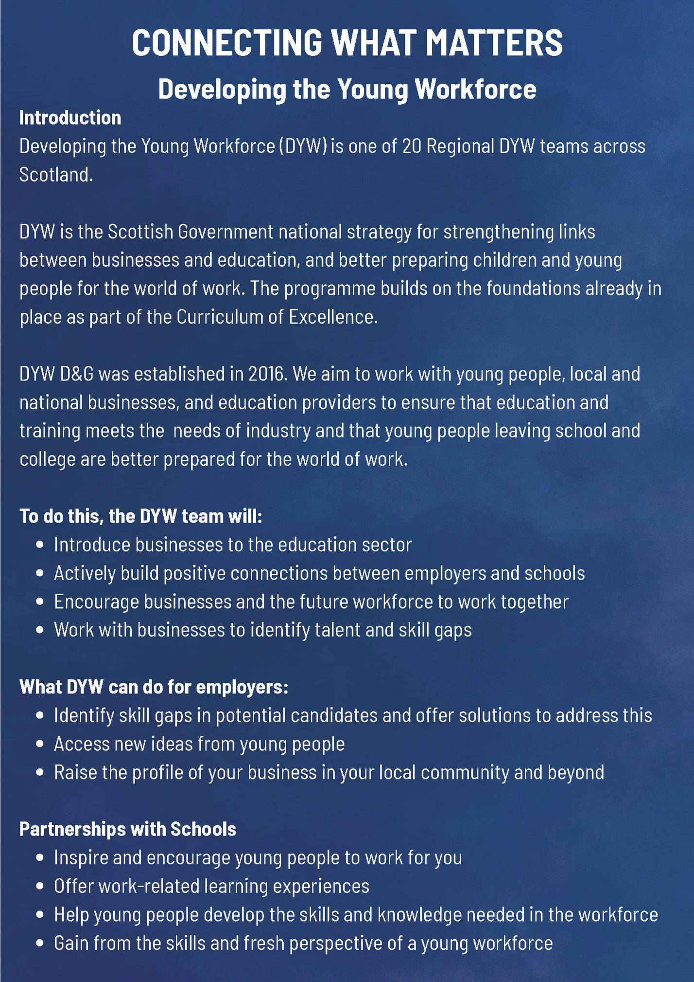 CONNECTING WHAT MATTERS