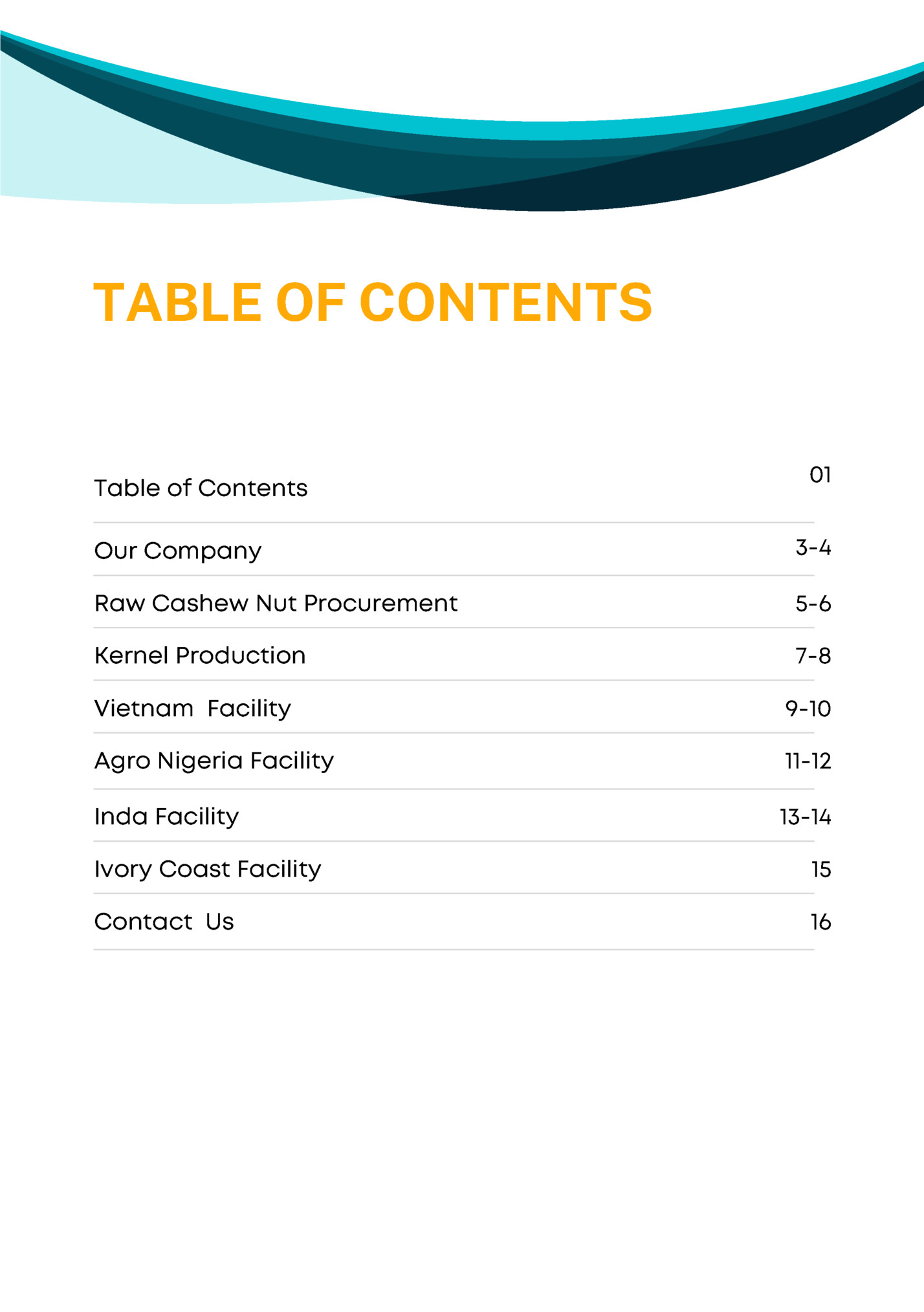 TABLE OF CONTENTS