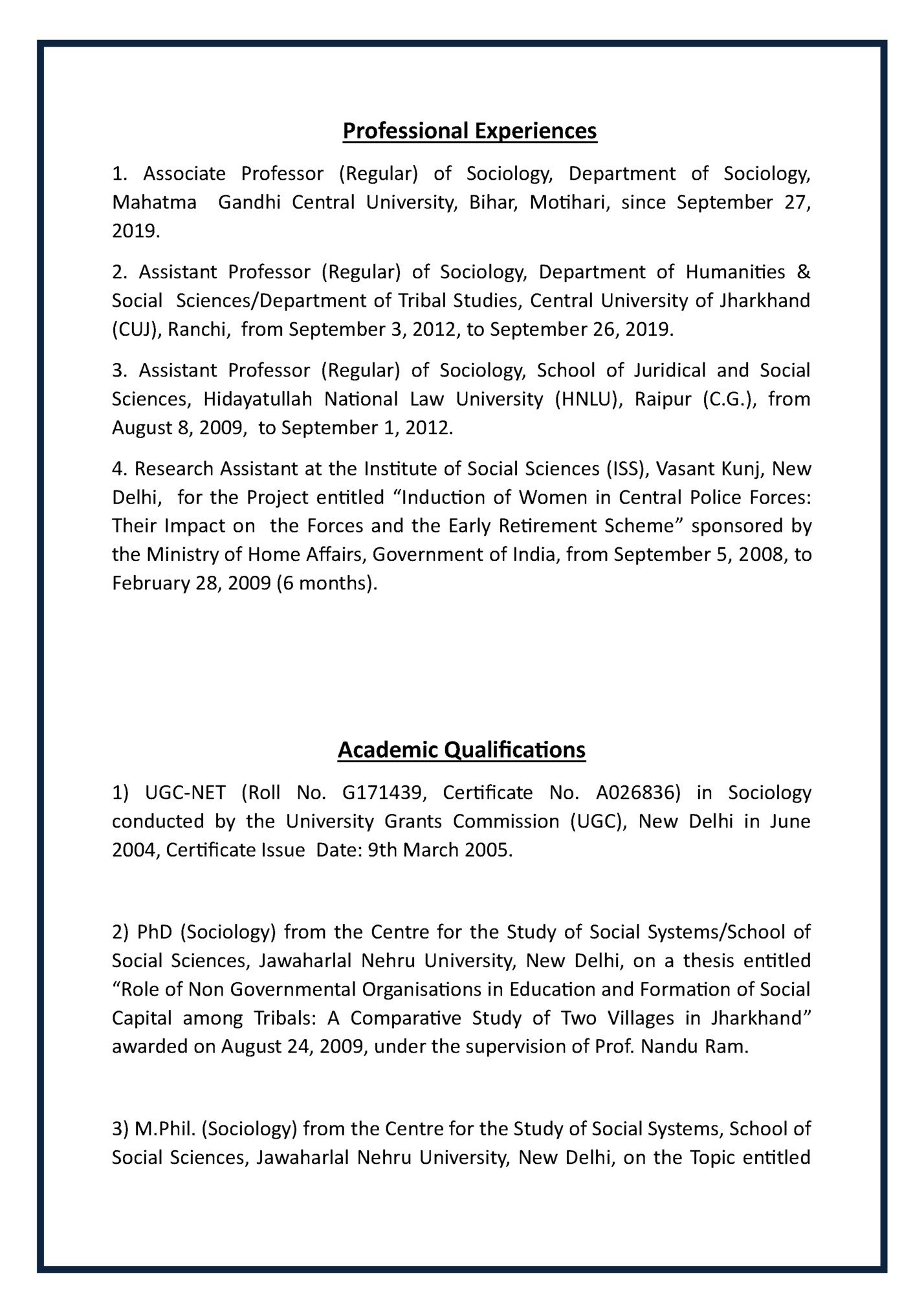 Professional Experiences