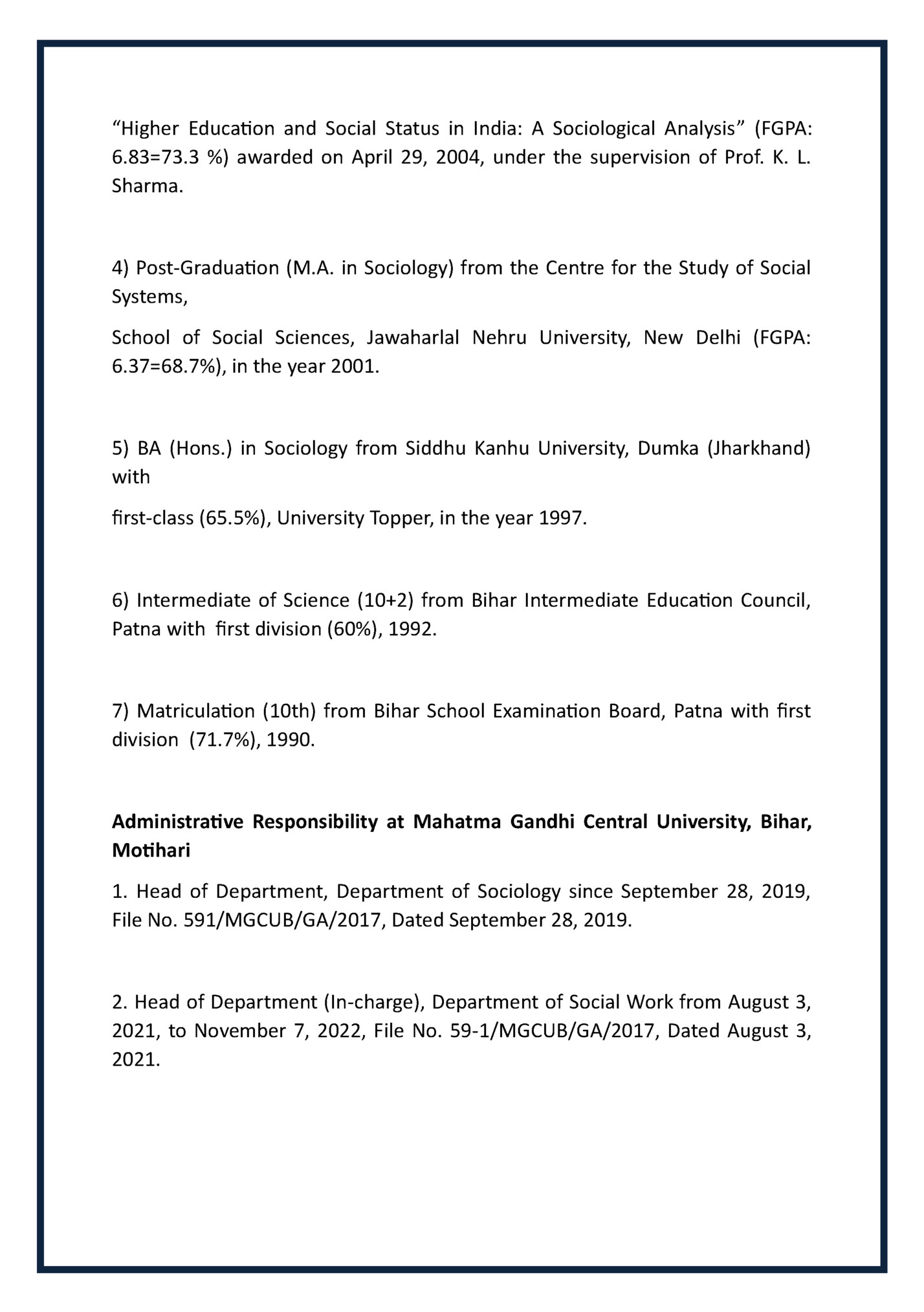 “Higher Education and Social Status in India: A Sociological Analysis” (FGPA: