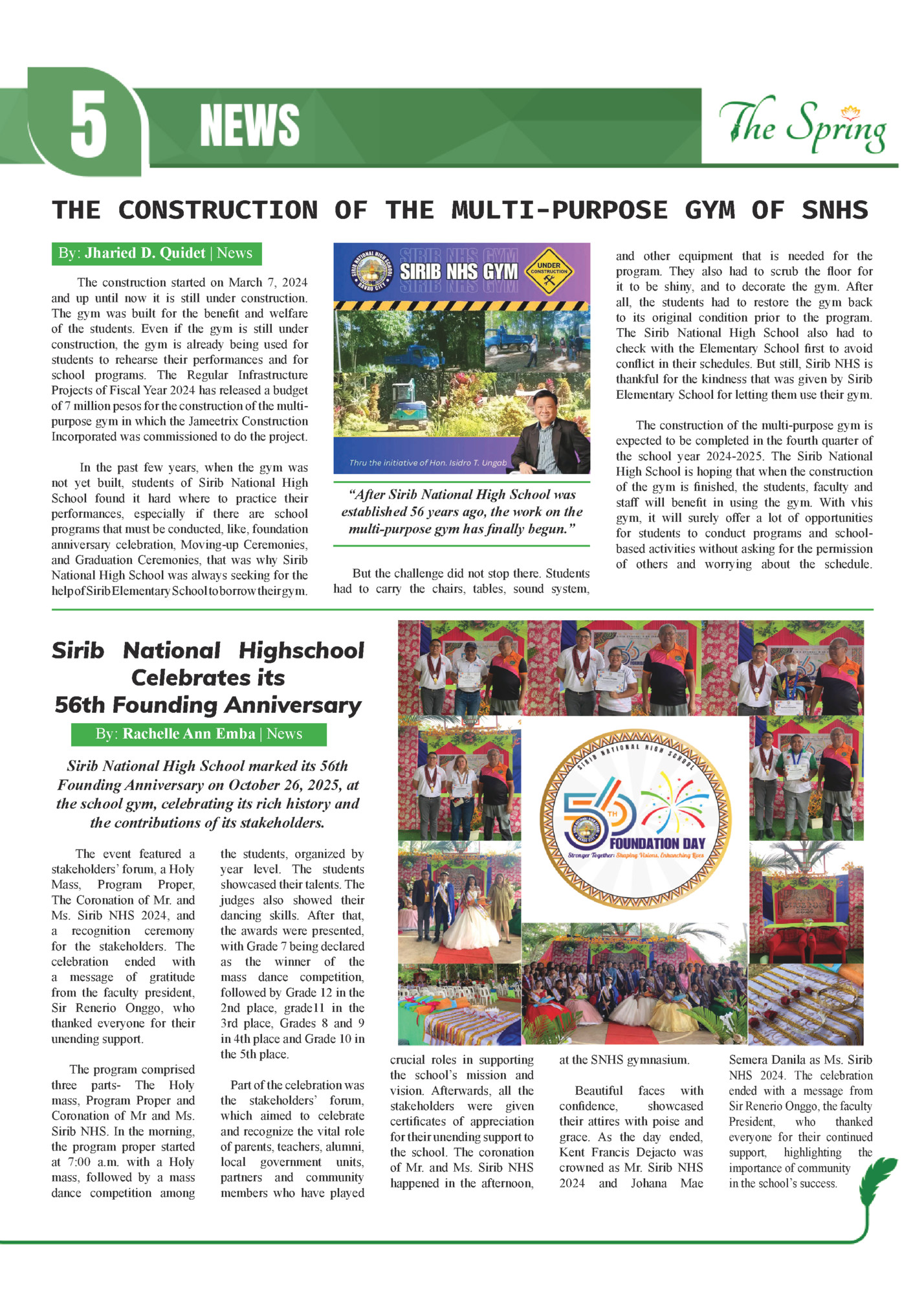 THE CONSTRUCTION OF THE MULTI-PURPOSE GYM OF SNHS