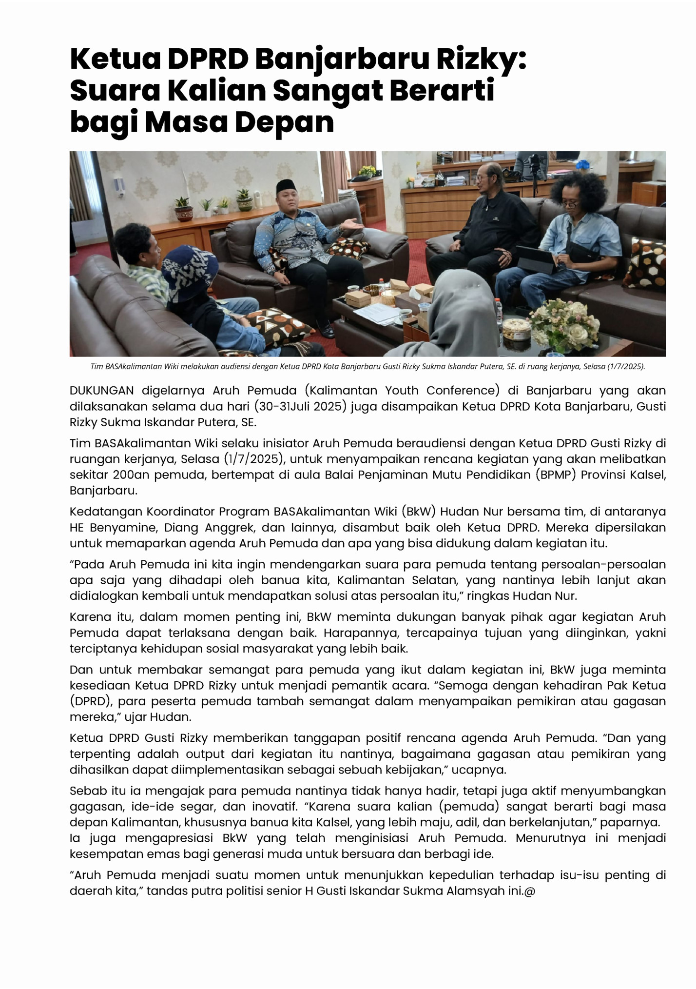 Ketua DPRD Banjarbaru Rizky: