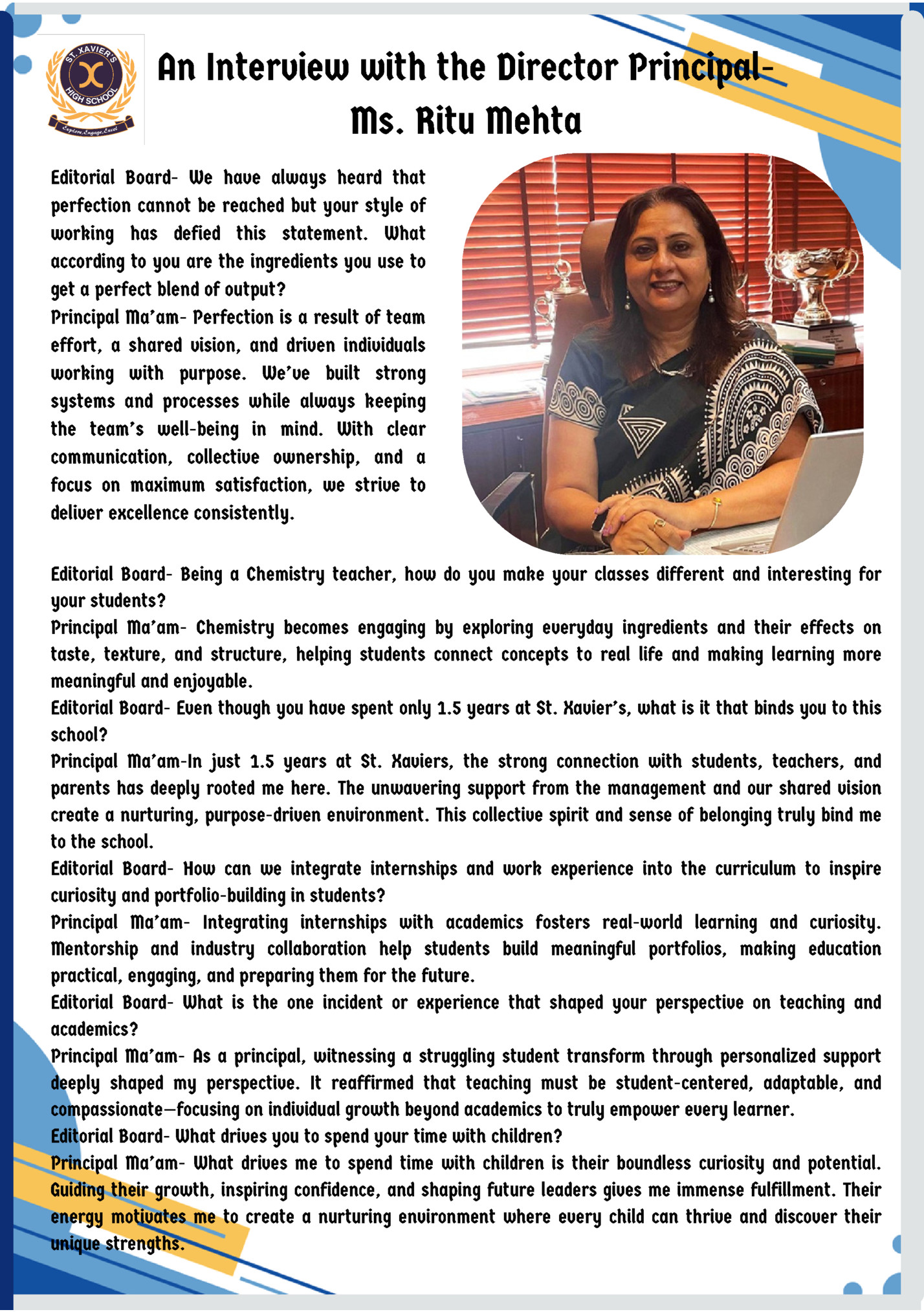 An Interview with the Director PrincipalMs. Ritu Mehta