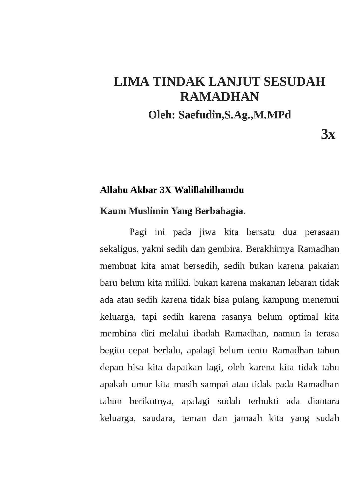 LIMA TINDAK LANJUT SESUDAH