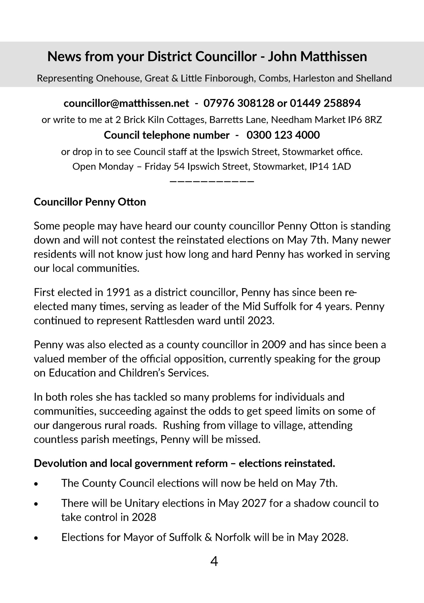News from your District Councillor - John Matthissen