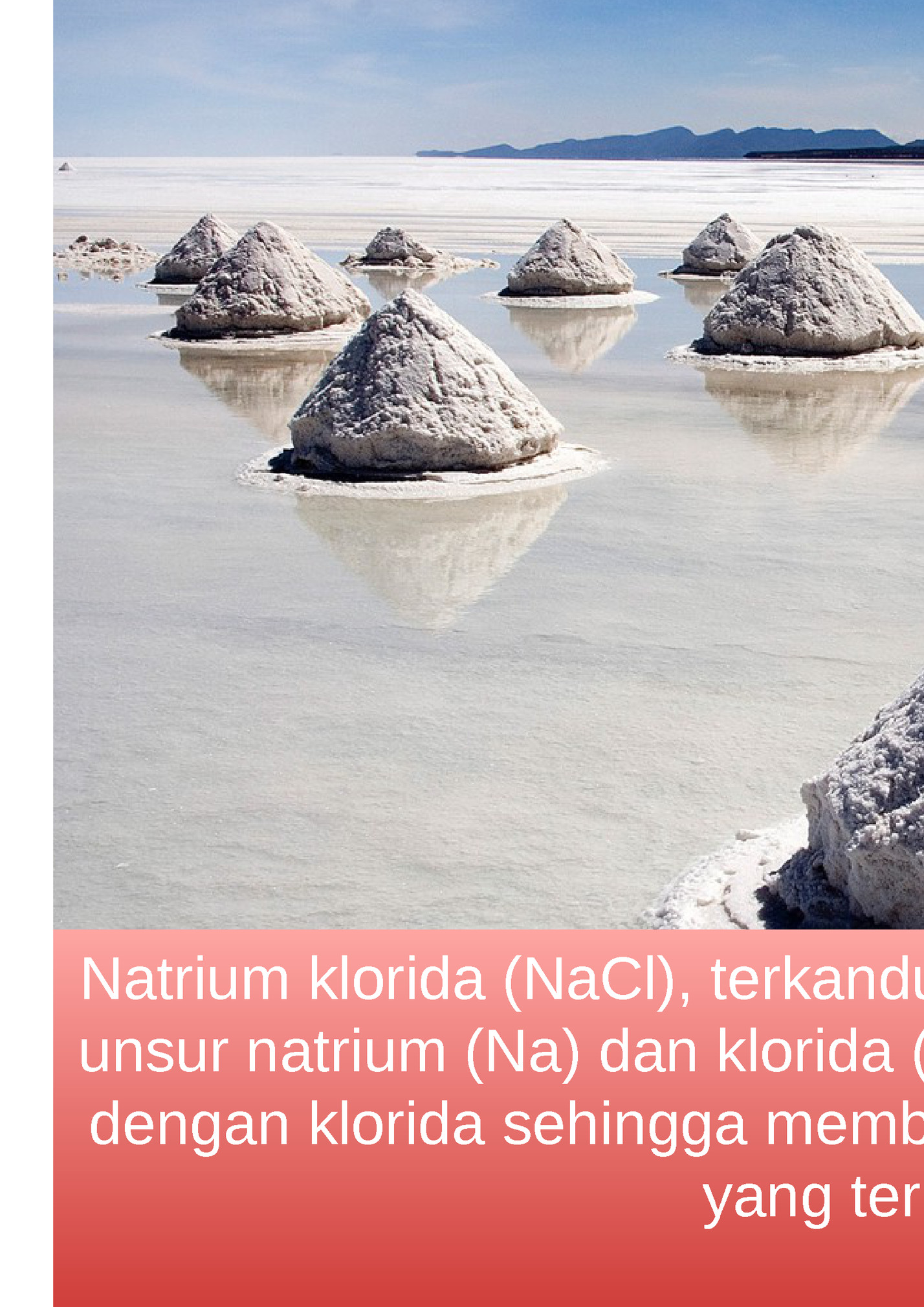 Natrium klorida (NaCl), terkandung dalam air laut, tersusun dari