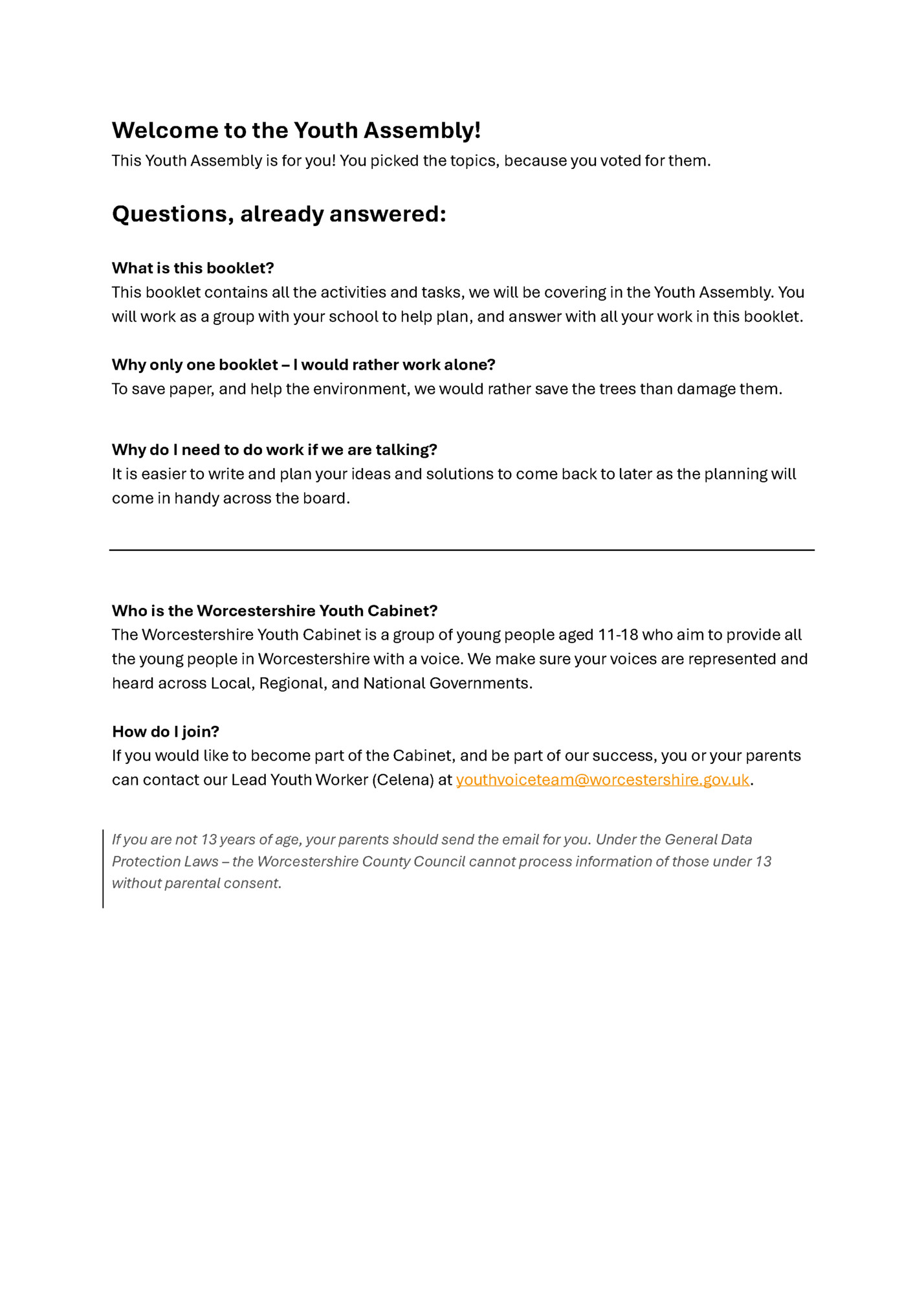 Welcome to the Youth Assembly!