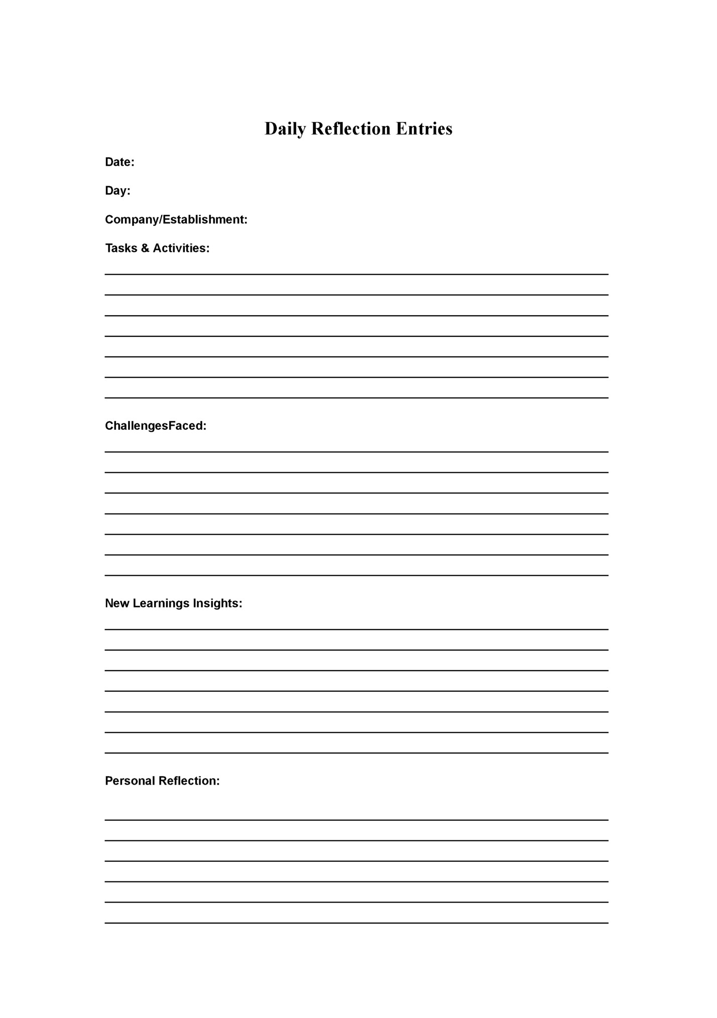 Daily Reflection Entries