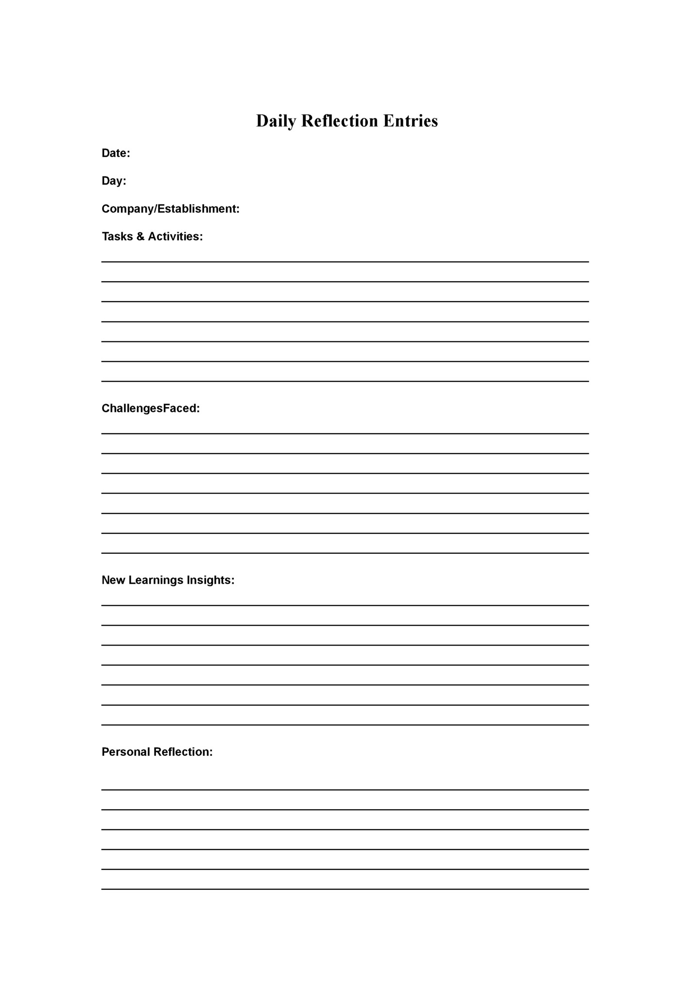 Daily Reflection Entries