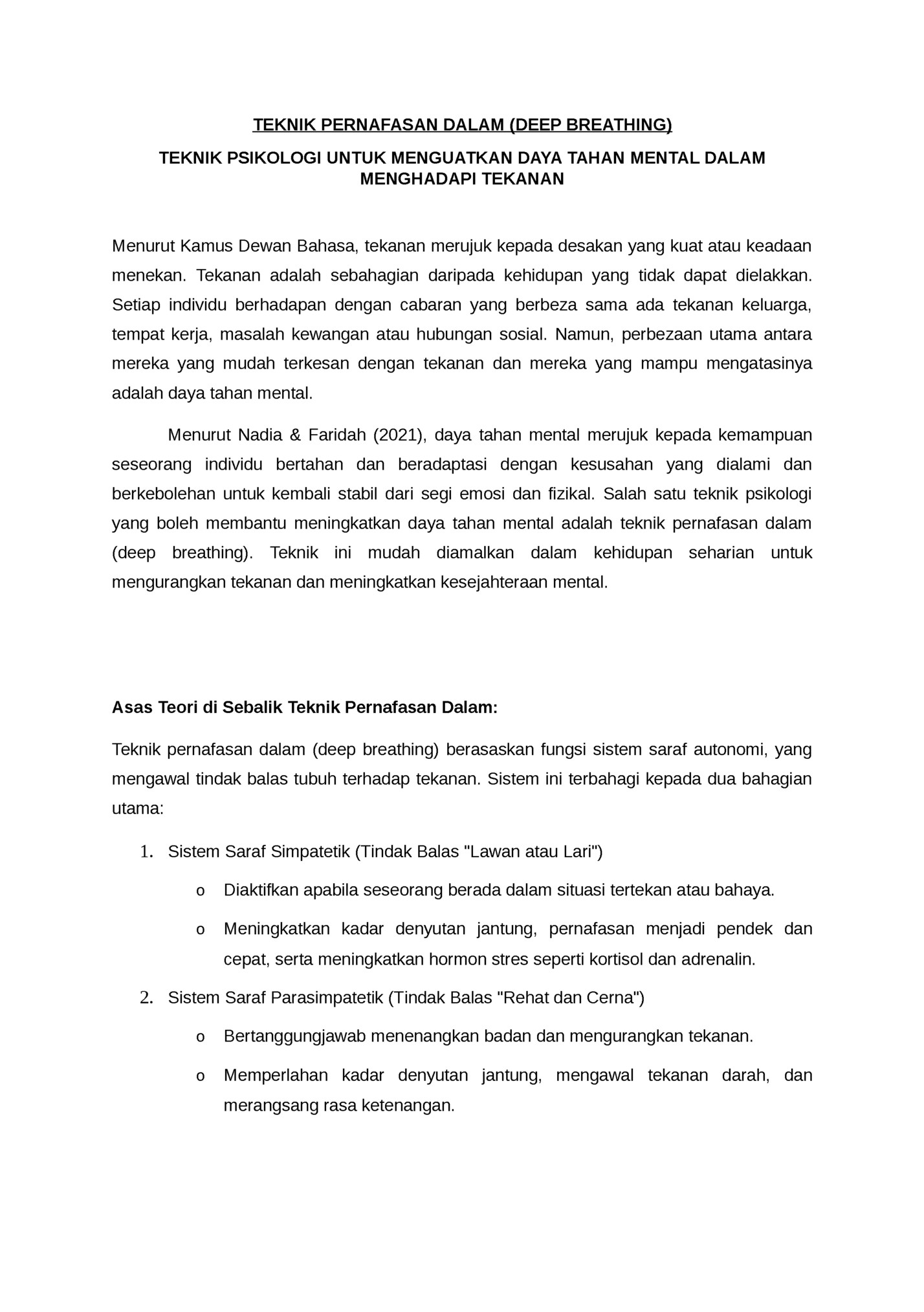 TEKNIK PERNAFASAN DALAM (DEEP BREATHING) TEKNIK PERNAFASAN DALAM (DEEP BREATHING)