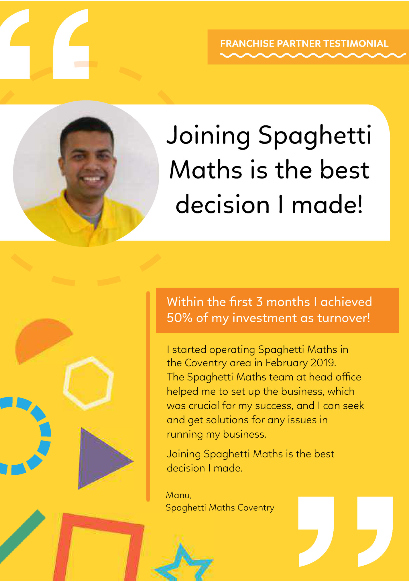 FRANCHISE PARTNER TESTIMONIAL FRANCHISE PARTNER TESTIMONIAL