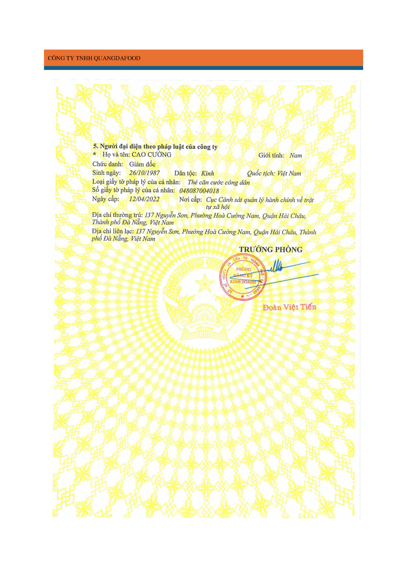 CÔNG TY TNHH QUANGDAFOOD