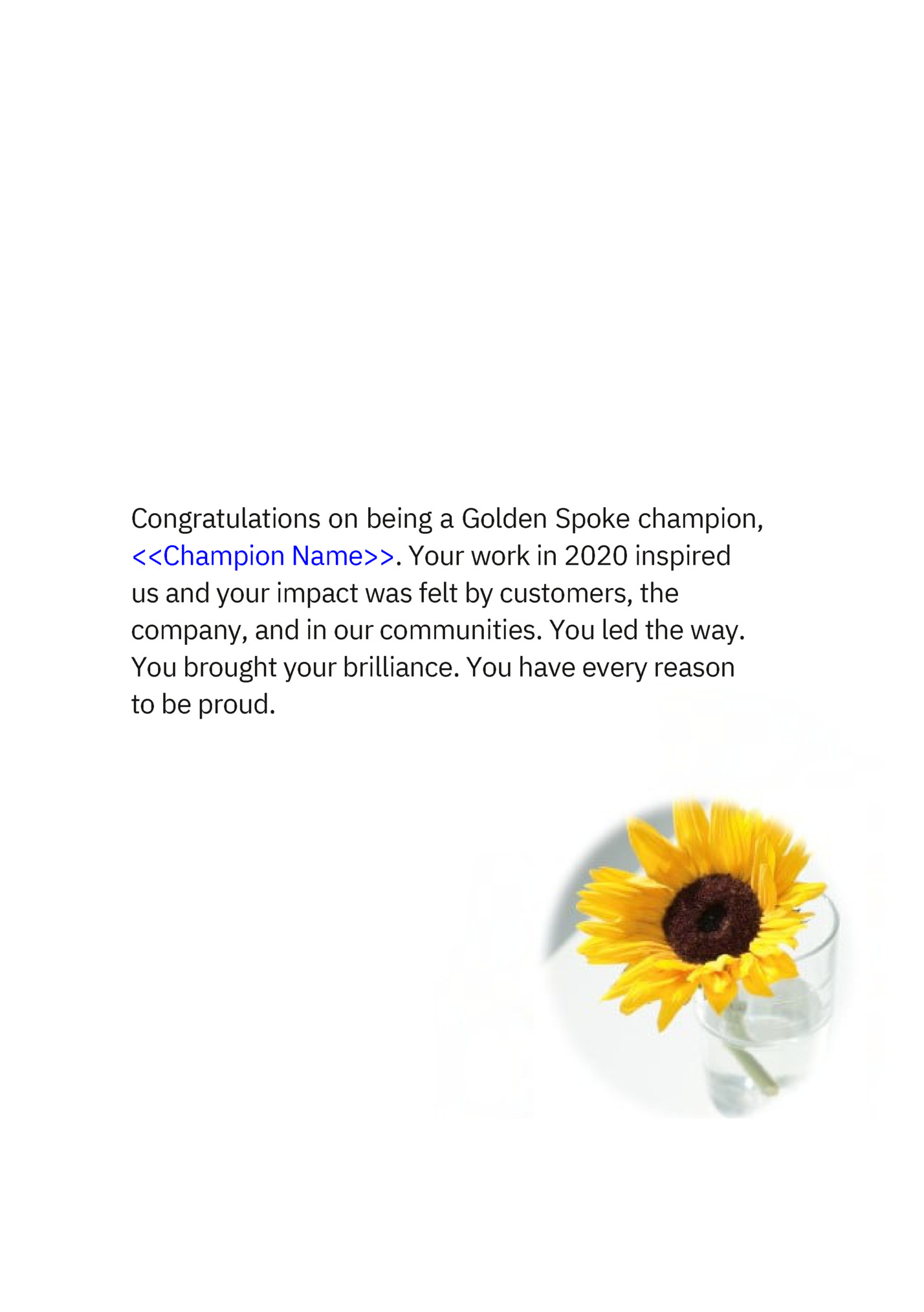 Congratulations on being a Golden Spoke champion,