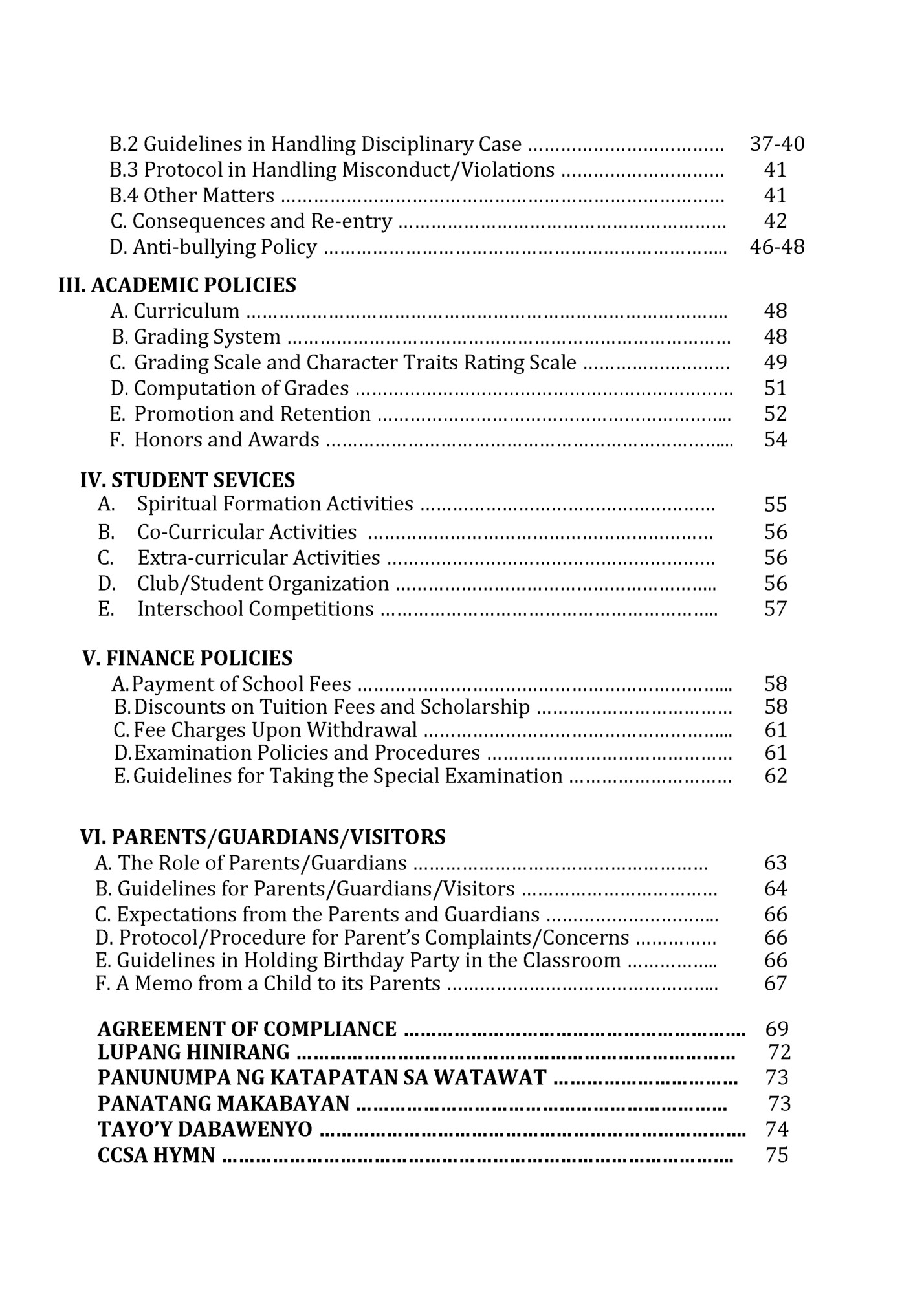 B.2 Guidelines in Handling Disciplinary Case ………………………………