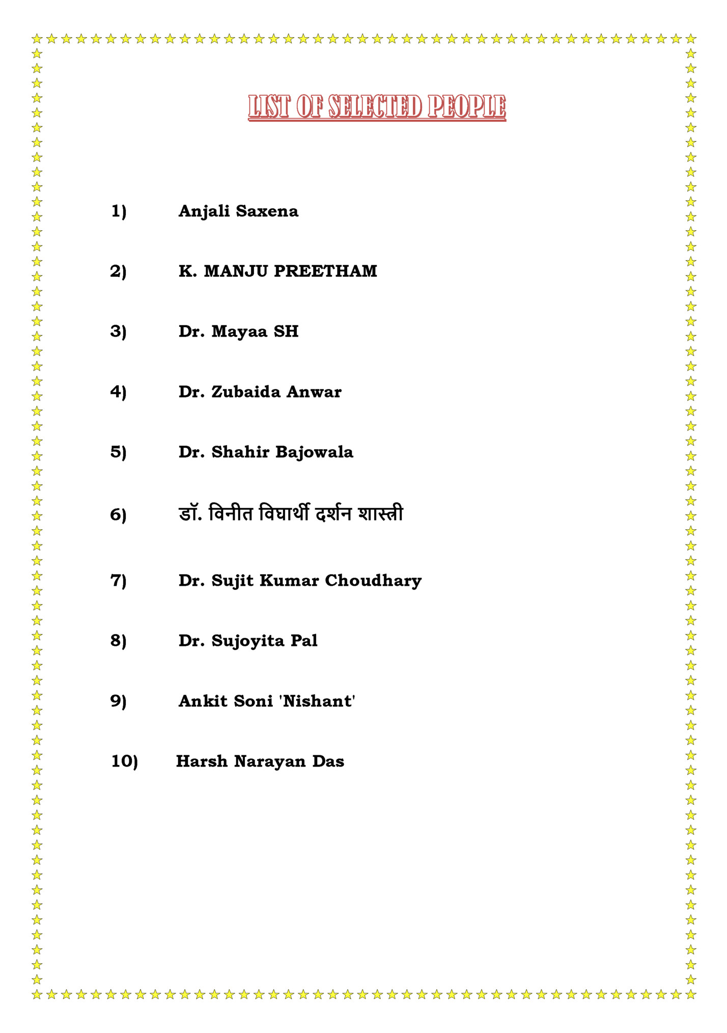 LIST OF SELECTED PEOPLE