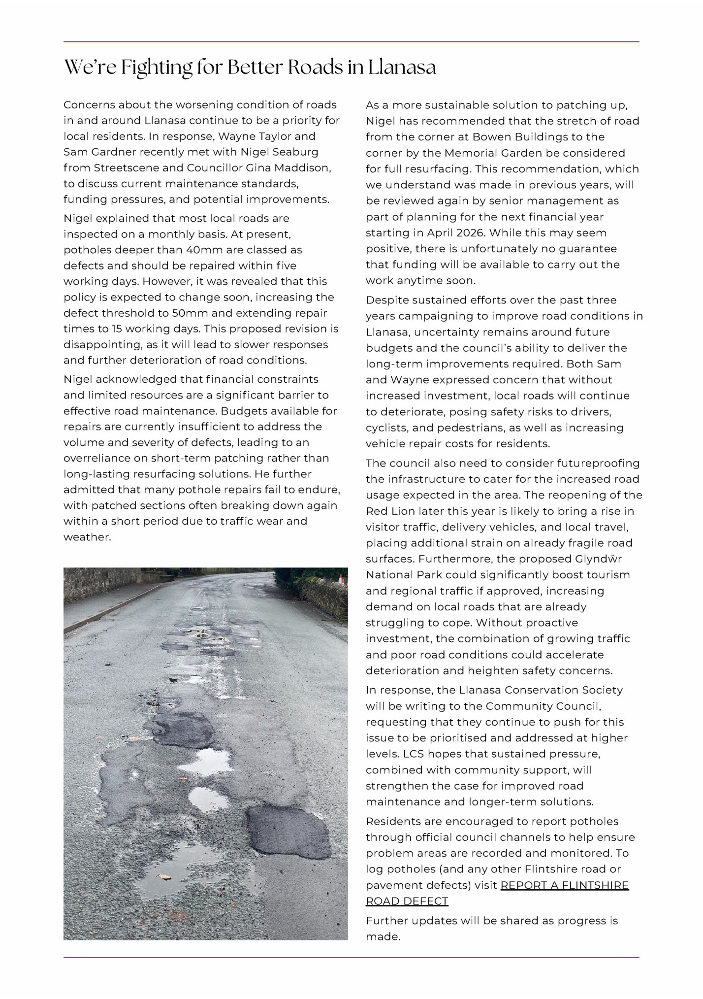 We’re Fighting for Better Roads in Llanasa