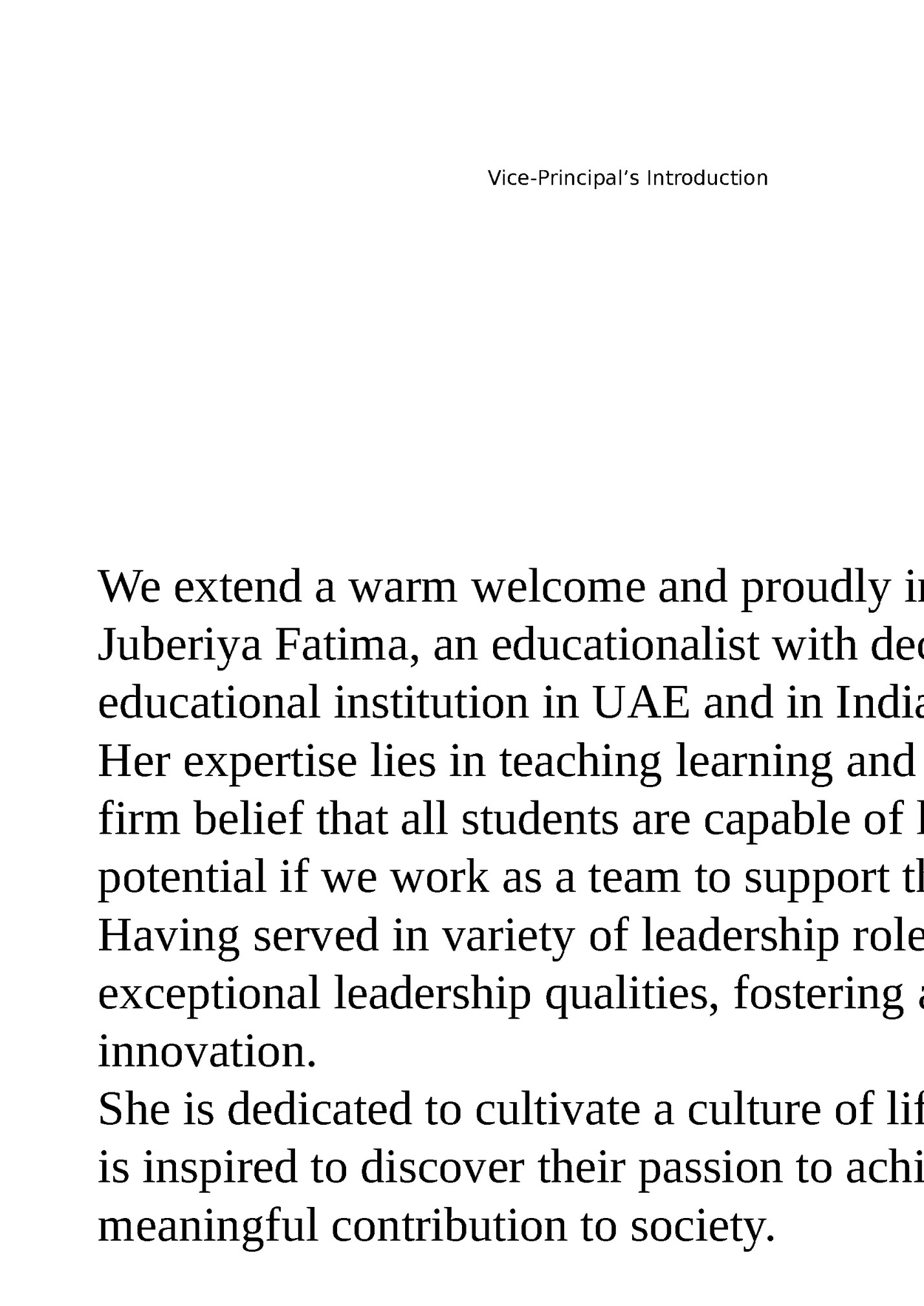 Vice-Principal’s Introduction