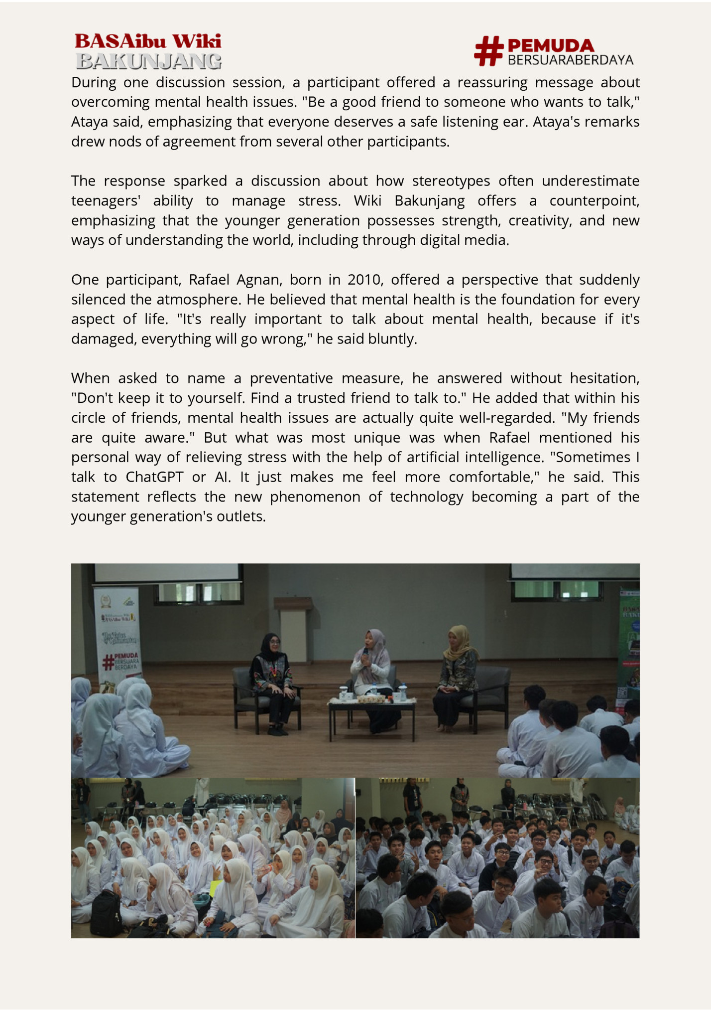 During one discussion session, a participant offered a reassuring message about